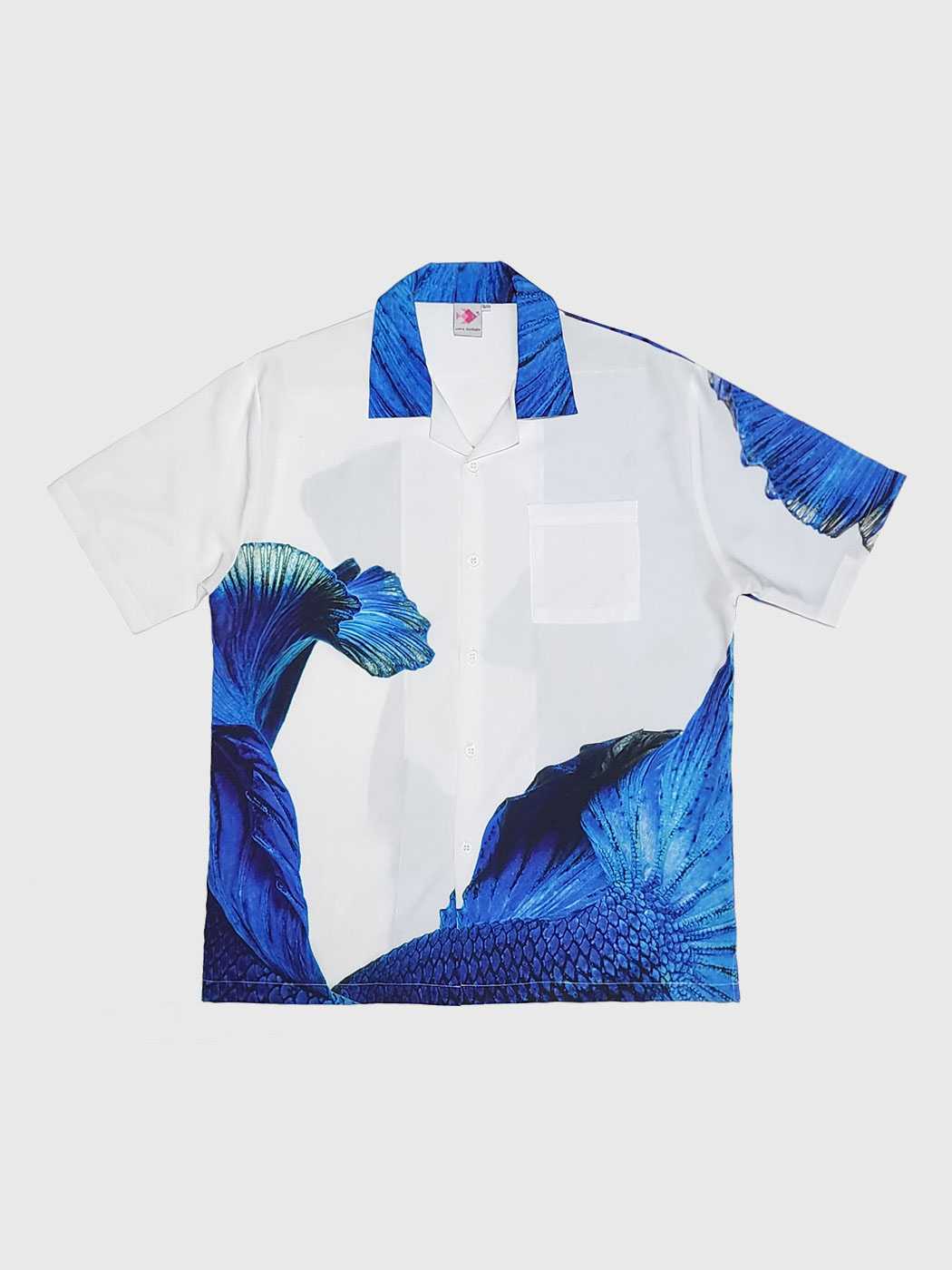 Blue White Halfmoon Betta Hawaii Shirt - White/Blue