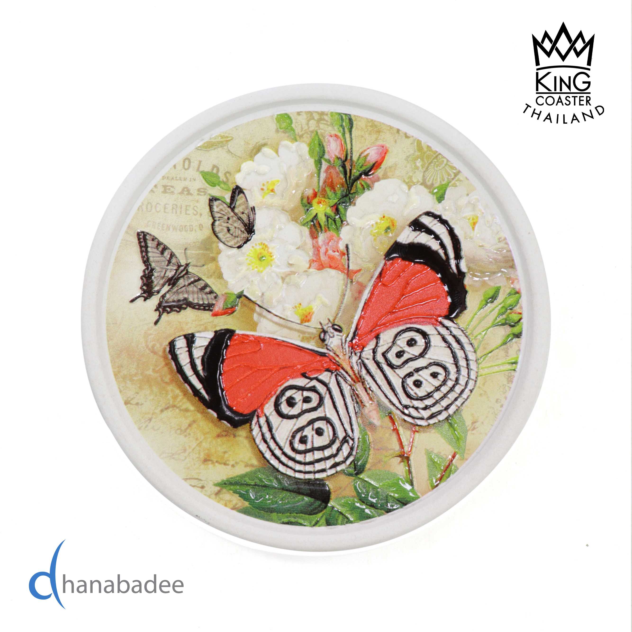ที่รองแก้วซับน้ำ King Coaster จานรองแก้วดูดน้ำ ลายผีเสื้อ Butterfly - 04