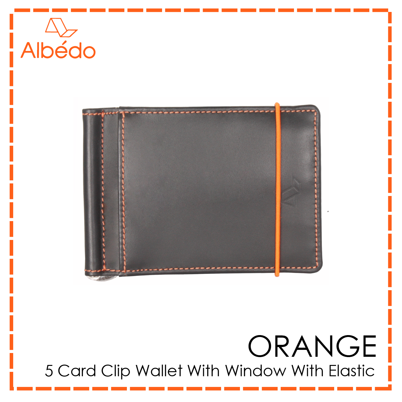 ORANGE 5 CARD CLIP WALLET WITH WINDOW WITH ELASTIC-OR03799