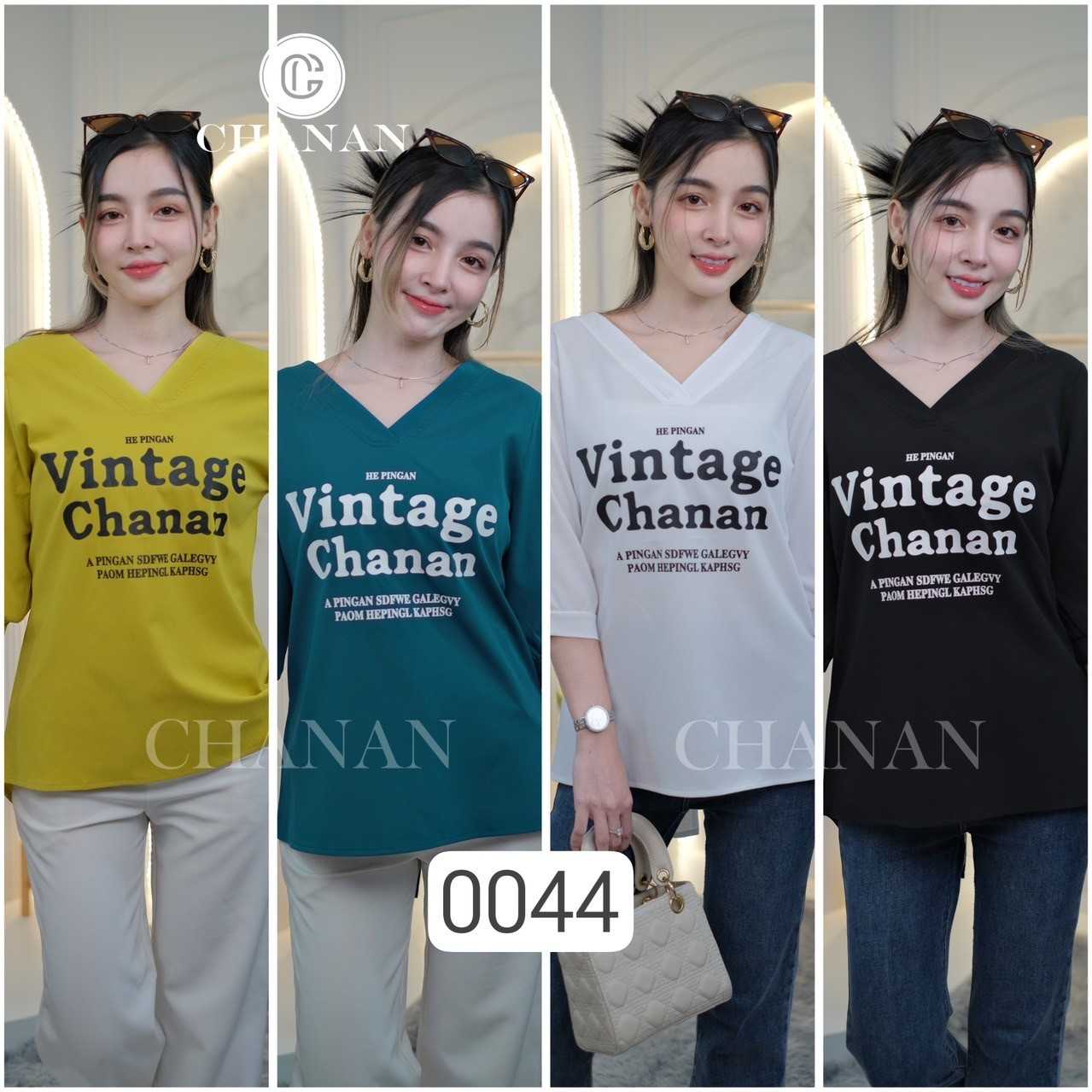 0044  เสื้อผ้าคอตตอนยืด แขนสั้น เนื้อนิ่มเด้ง ใส่สบาย  มี4สี