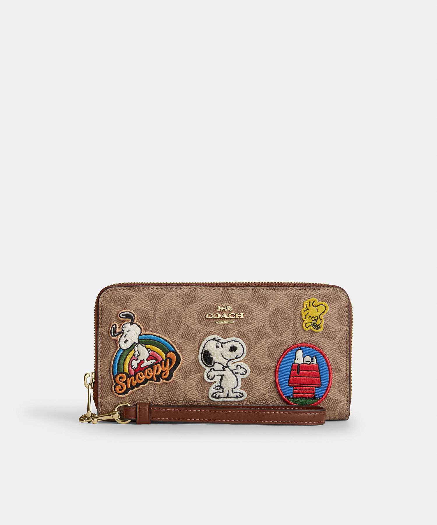 COACH X PEANUTS LONG ZIP AROUND WALLET IN SIGNATURE CANVAS WITH PATCHES CBM91 IMY3O