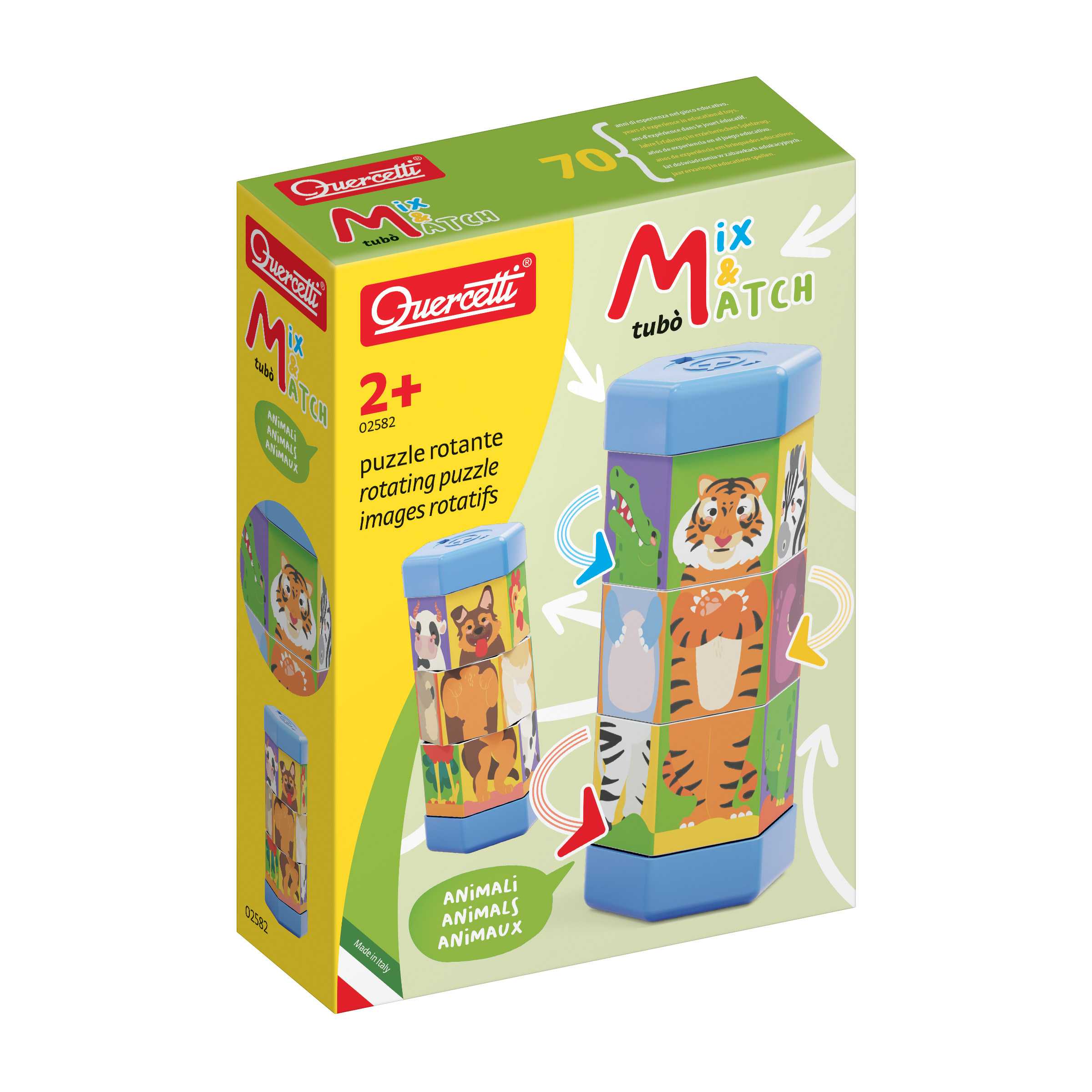 Quercetti Tubò Mix & Match - Animals กระบอกพัซเซิลหมุนรูปสัตว์
