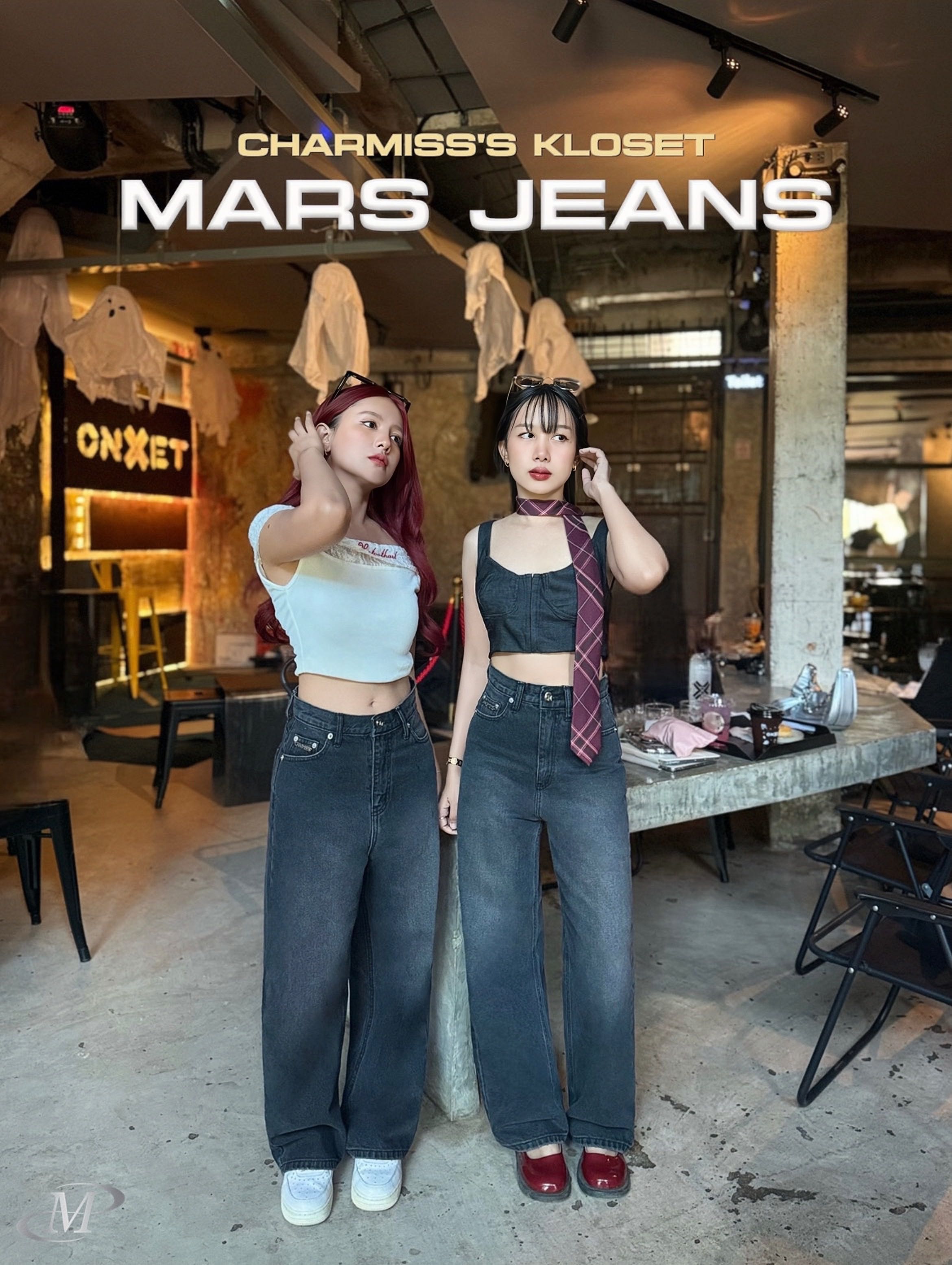 Mars.jeans💗กางเกงยีนส์กระบอก2ความยาวสีดำเฟดเทากางเกงยีนส์เอวสูงขากระบอกใส่สบายพลางหุ่น💗