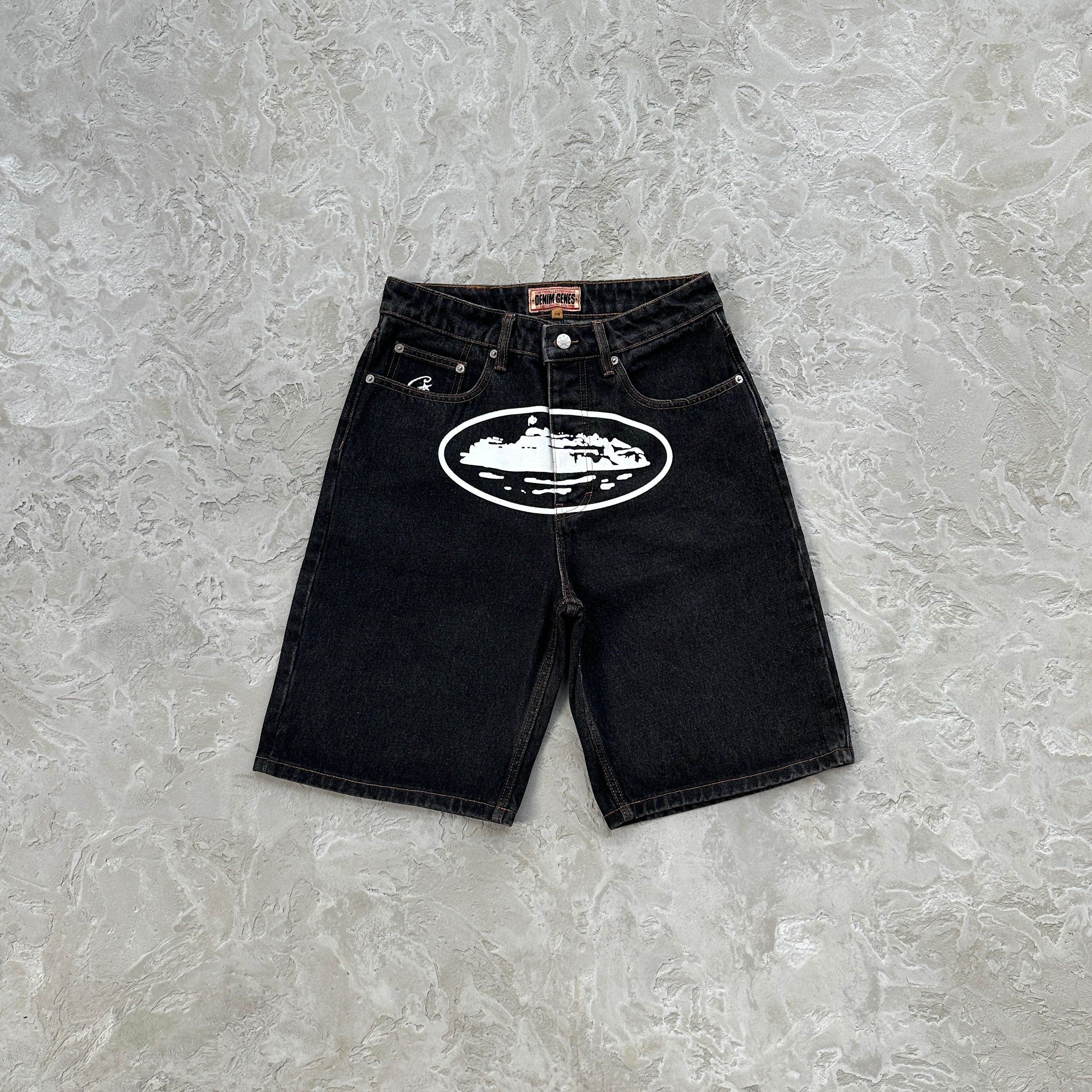 Corteiz Alcatraz Denim Shorts Washed Black