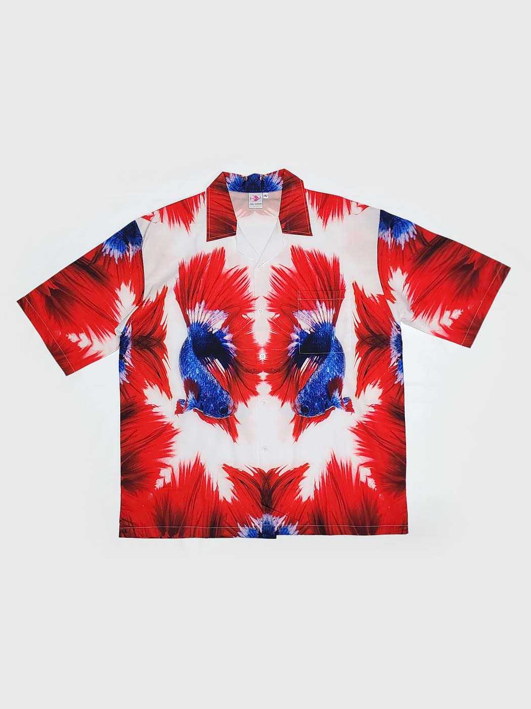 Duo Thaiflag Halfmoon Betta Hawaii Shirt - White/Red