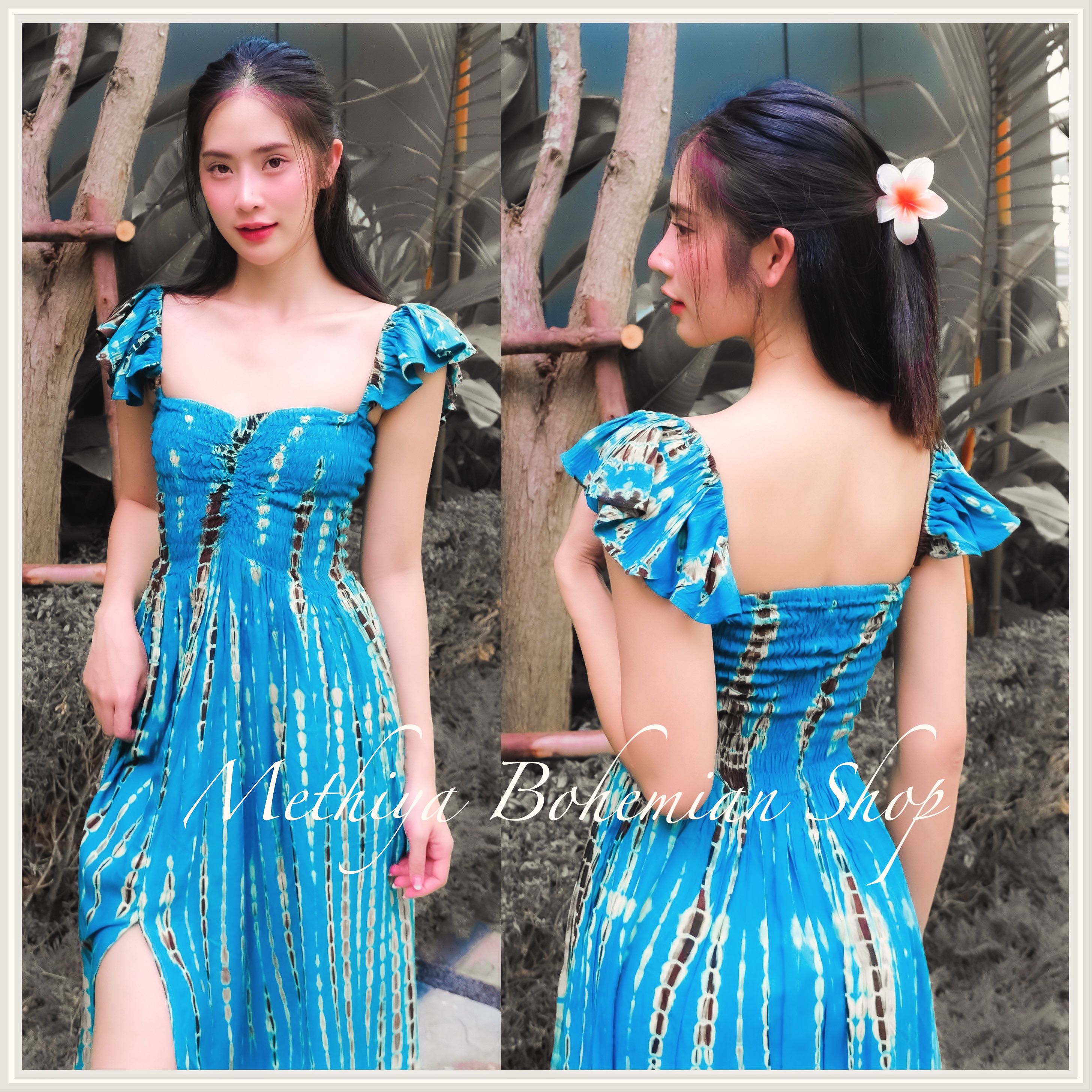 TD-DRL002 ชุดเดรสไปทะเล ชุดเดรสมัดย้อมยาว เดรสมัดย้อมสีพาสเทล BEACH MAXI LONG HOLIDAY SUMMER DRESS