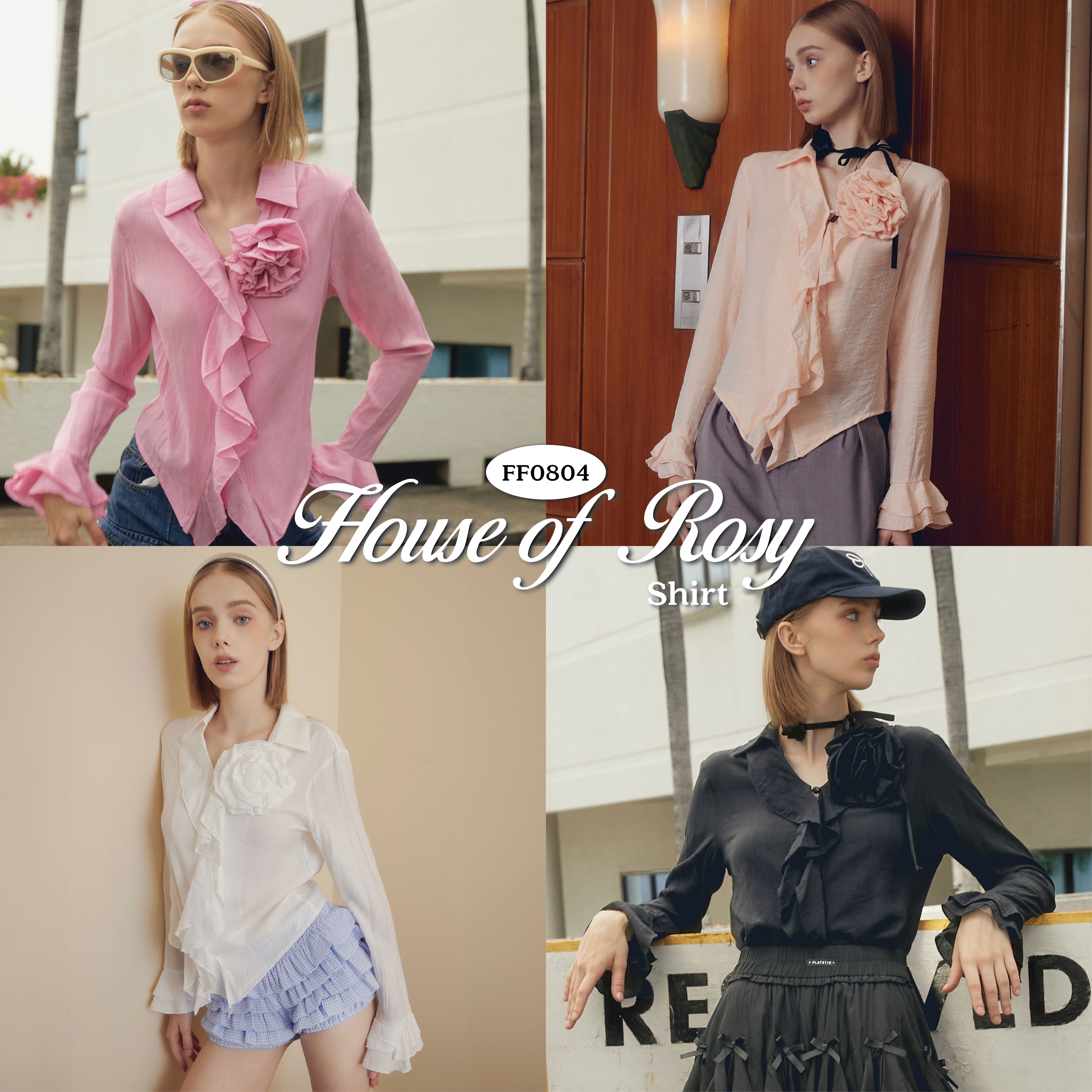 FLAT2112 FF0804 : HOUSE OF ROSY SHIRT เสื้อเชิ้ตแขนยาว แต่งดอกไม้ แต่งระบาย