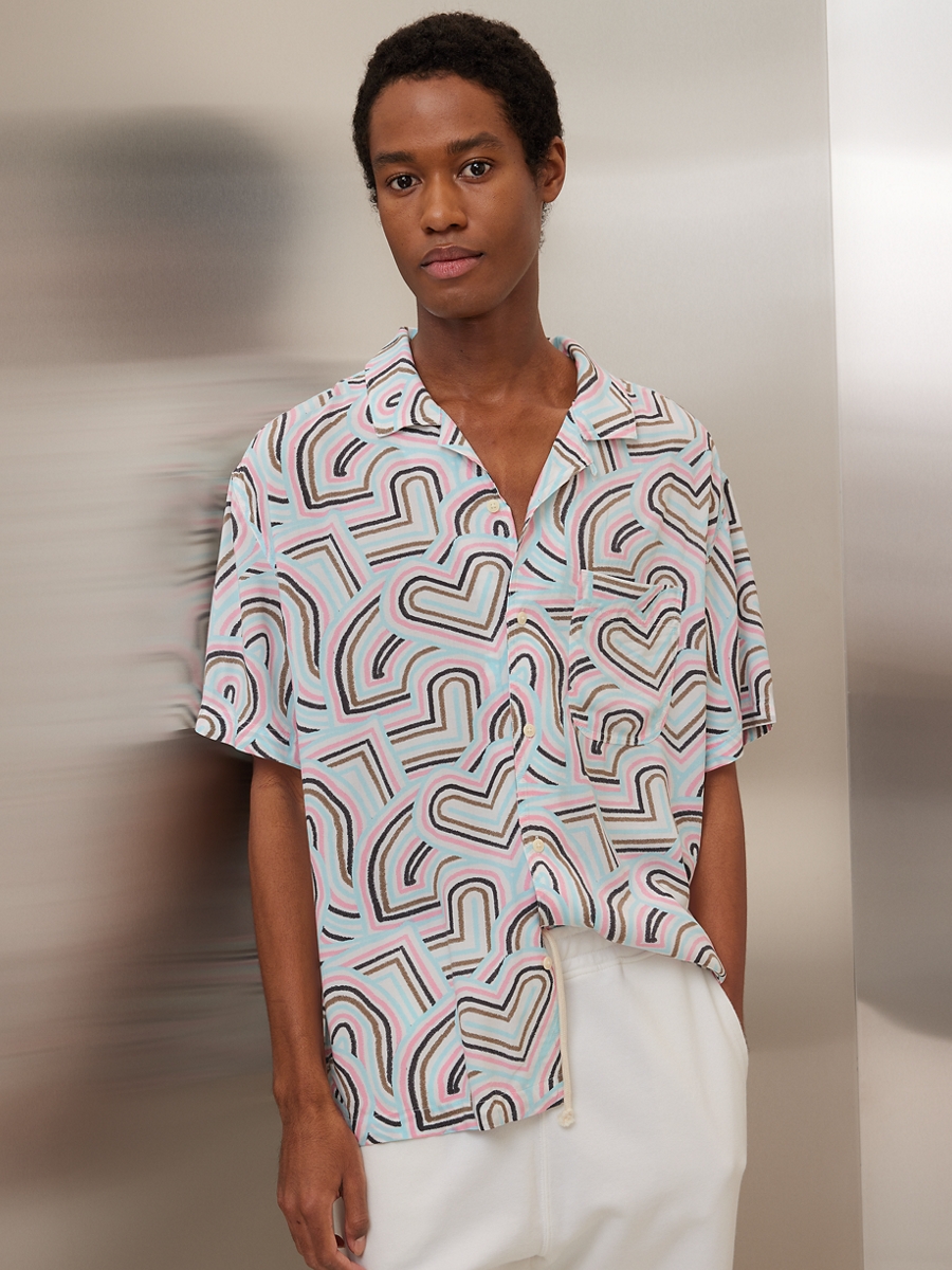 เสื้อเชิ้ต ผู้ชาย RAINBOW LOOP SS OVERSIZED CAMP COLLAR PRIDE RAYON SHIRT ( 015-6306-119 )