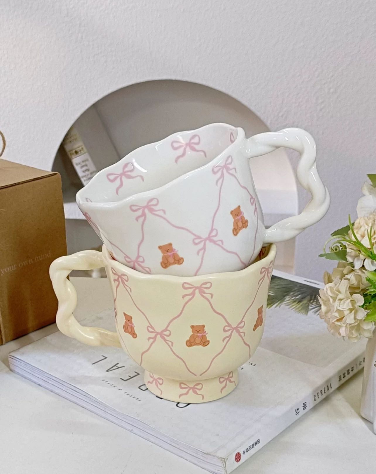 Cute Ribbon Mug 🫧🧸🎀 Twinnies Decor