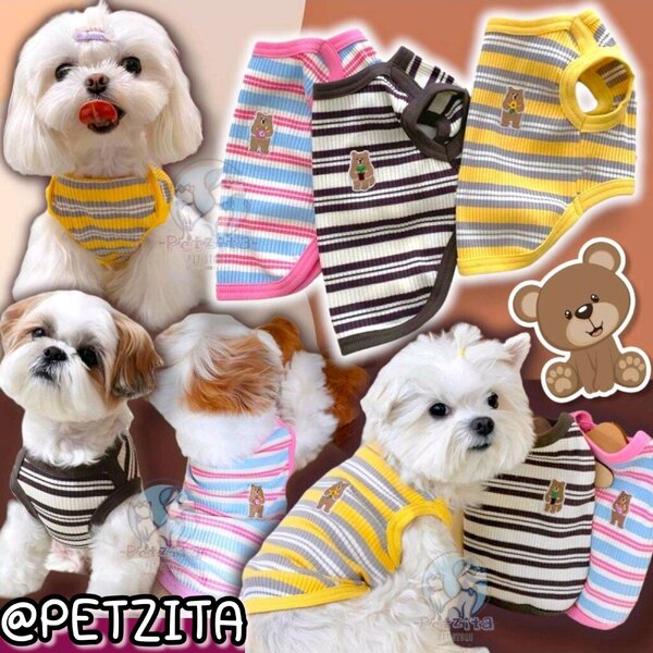 🇹🇭พร้อมส่ง🇹🇭 เสื้อแขนกุดลายทางหลากสี น่ารักสดใส ผ้าร่อง ใส่สบายมากจ้า เสื้อสุนัข ชุดหมา ชุดแมว