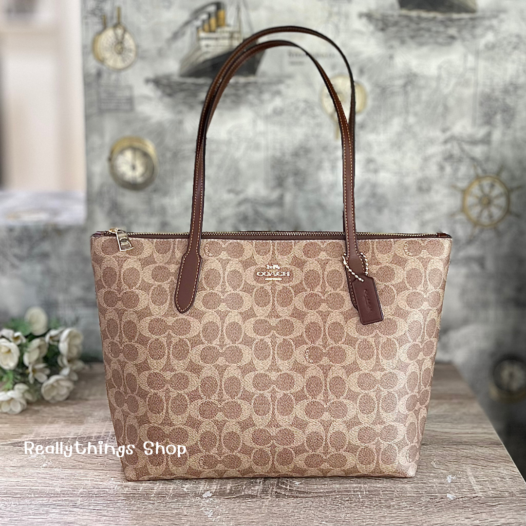 {แท้💯%📮พร้อมส่ง+ส่งฟรี} กระเป๋า Coach Signature Zip Top Tote (CBT20)