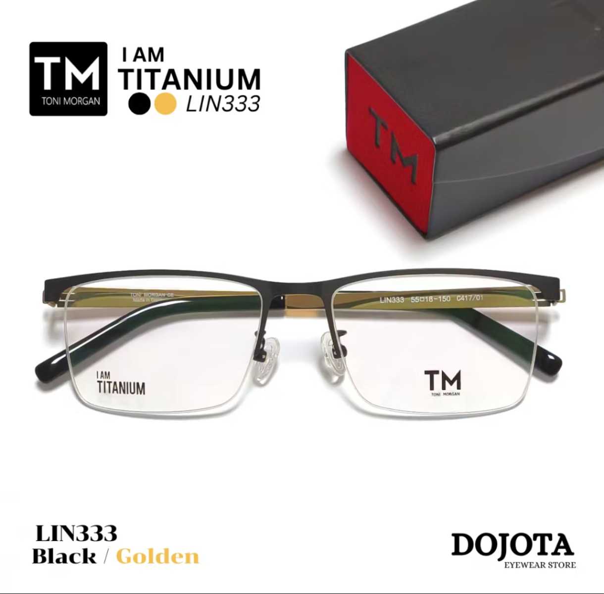 กรอบแว่นตาไทเทเนียม Toni Morgan รุ่น LIN333 สีดำ/ทอง