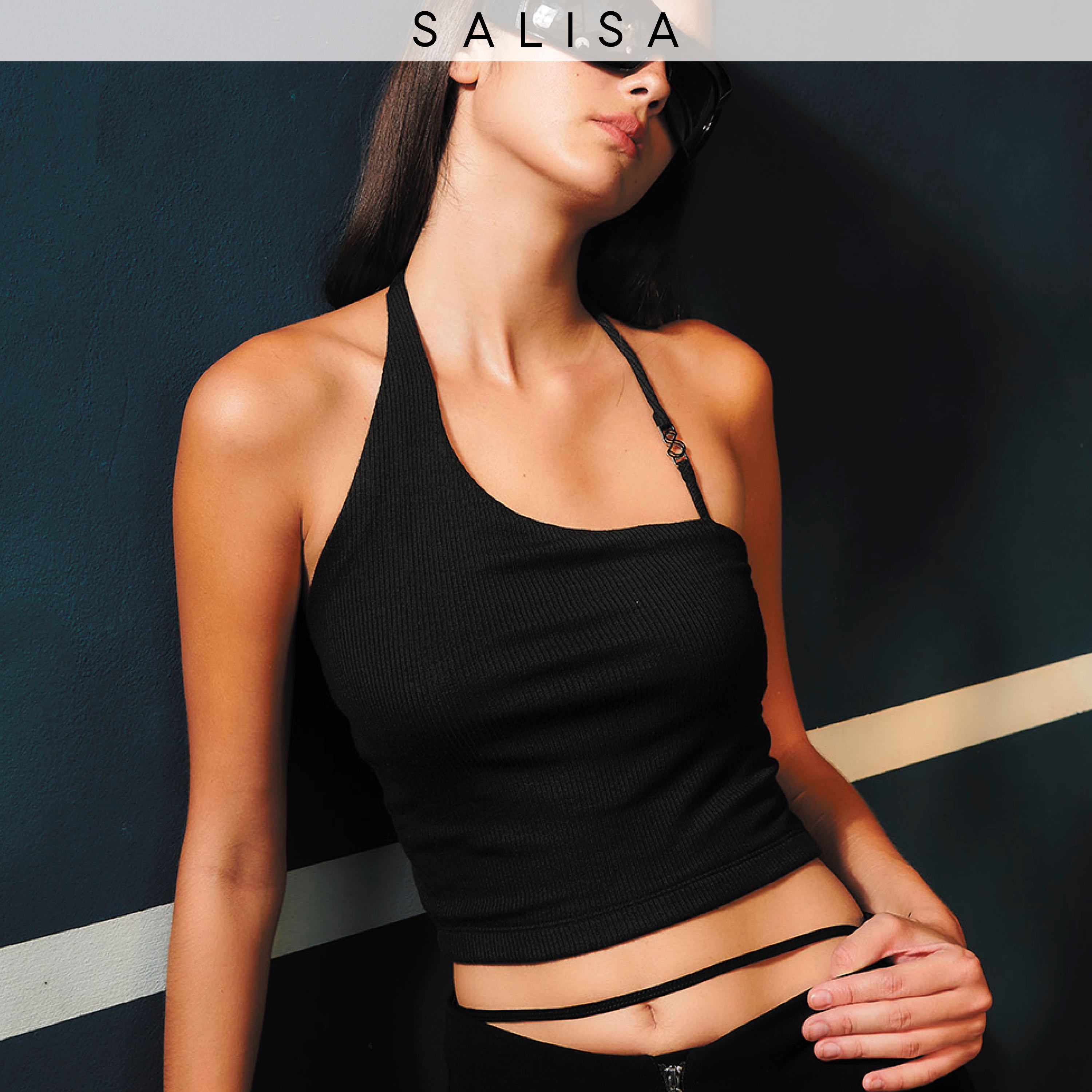 HALTER TANK SS24 Crop Top  Black (Removable Padding)