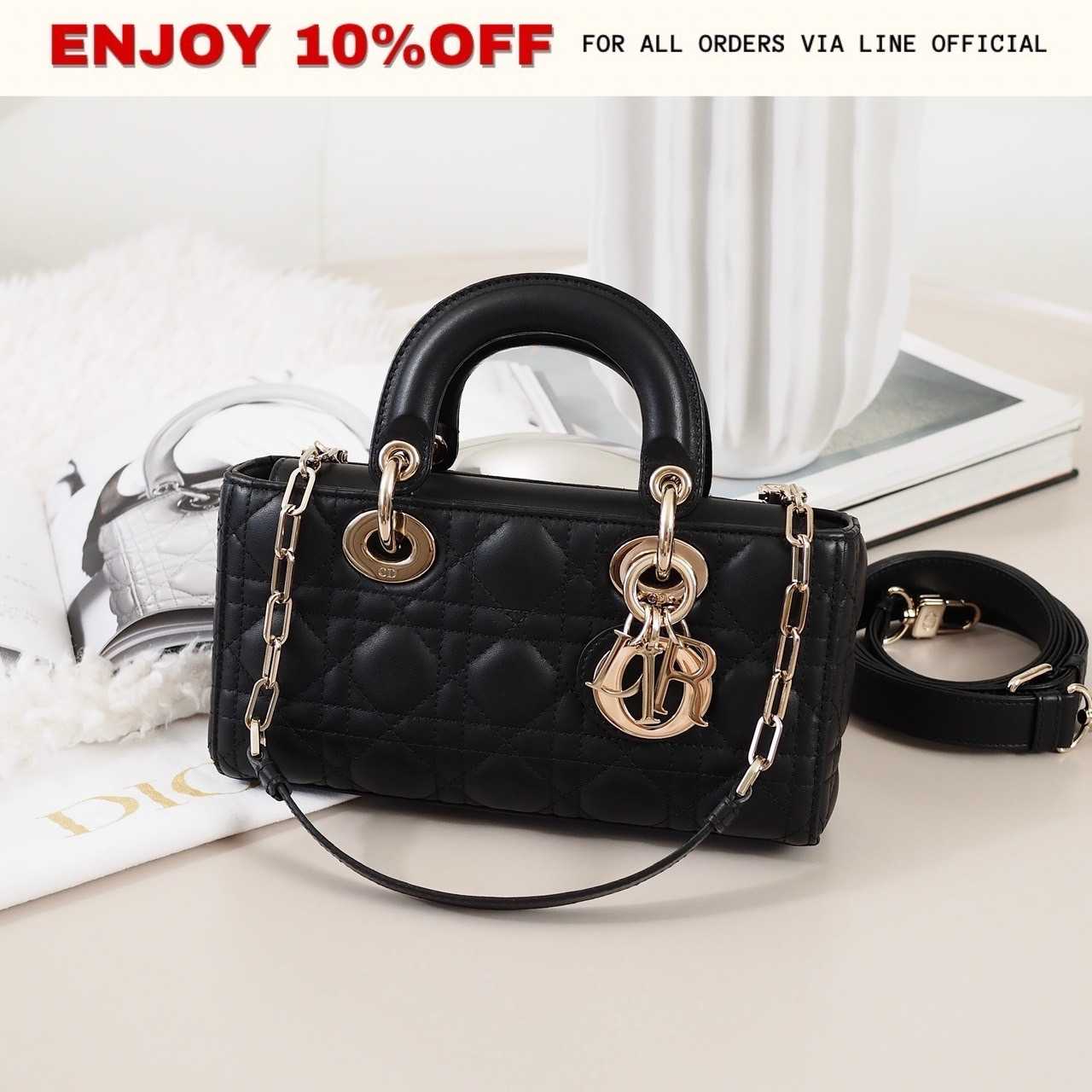 📍LIKE NEW📍DIOR Small Lady D-Joy สี Black Lambskin GHW | Bag