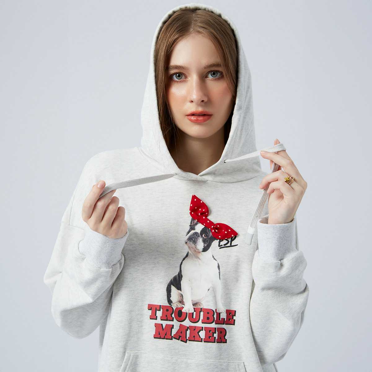 เดรสฮู้ดดี้ลายเฟรนช์ชี่ | Frenchie Hoodie Dress | 06150