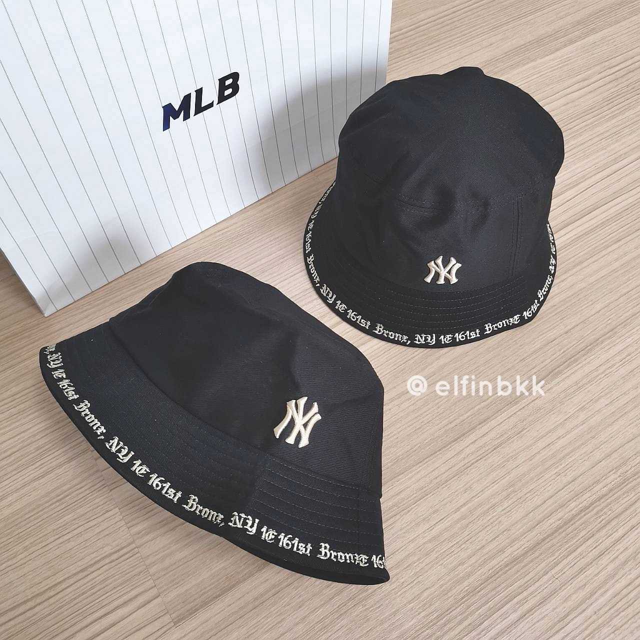 ขายดี⭐ MLB Gothic Bucket Hat หมวกปีกกว้าง หมวกบักเก็ต ปักอักษรที่ปีกหมวก สีเบจ