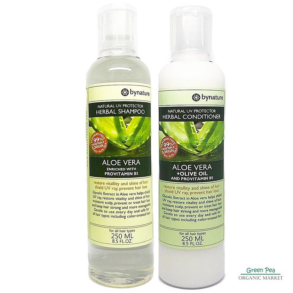 bynature แชมพูและครีมนวดผมว่านหางจระเข้ 250 ml.  Aloe Vera Shampoo /By Nature No SLS, SLES