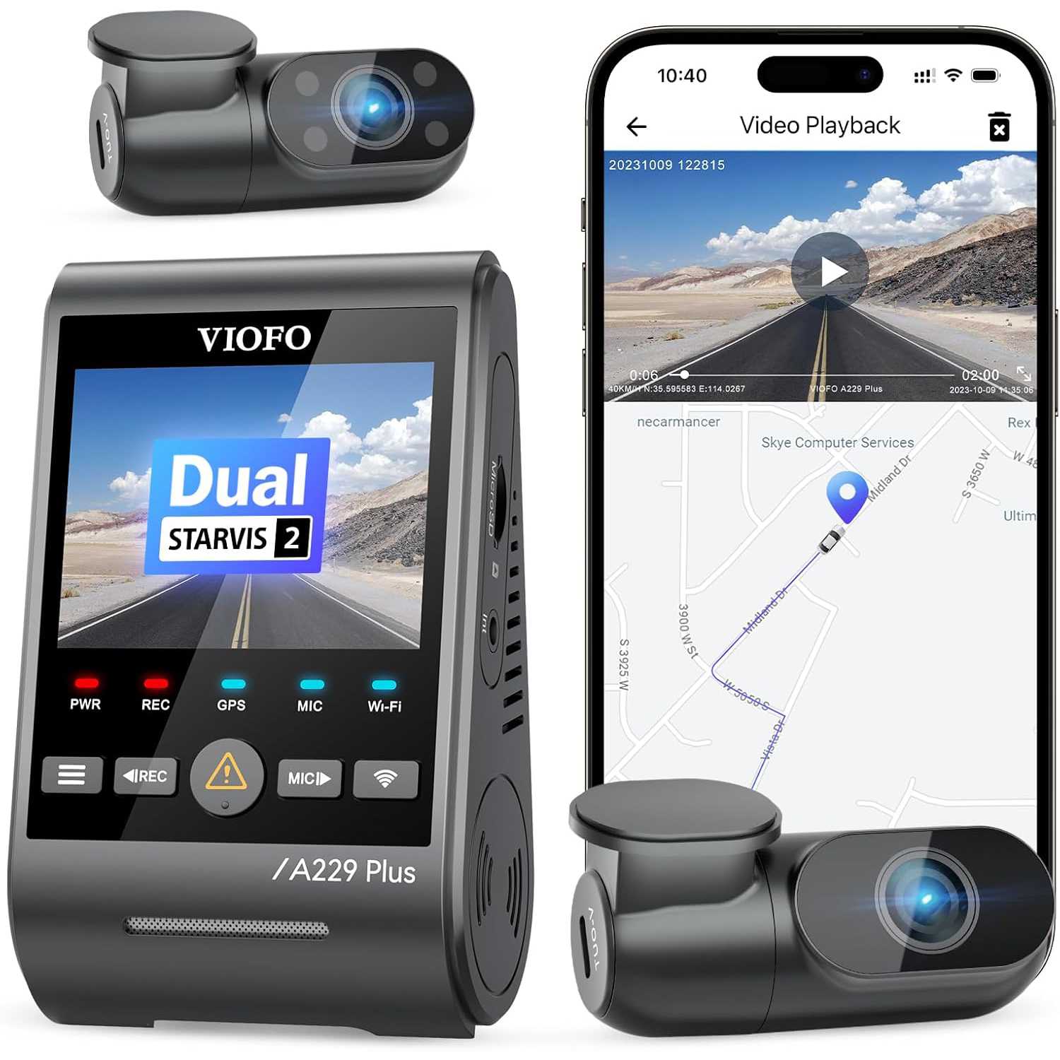 VIOFO A229 PLUS 3CH กล้องติดรถหน้าหลัง SONY STARVIS2 2K + 2K + FHD WIFI GPS