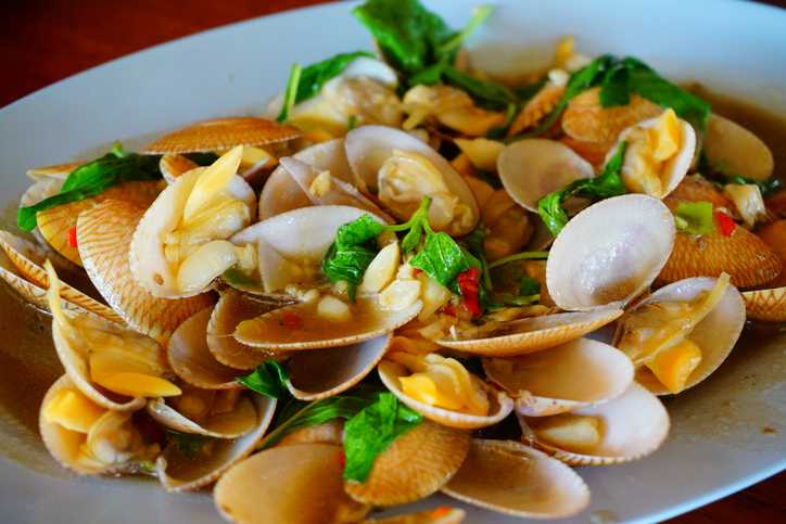หอยลายผัดน้ำมันหอย Stir fried clams with oyster sauce