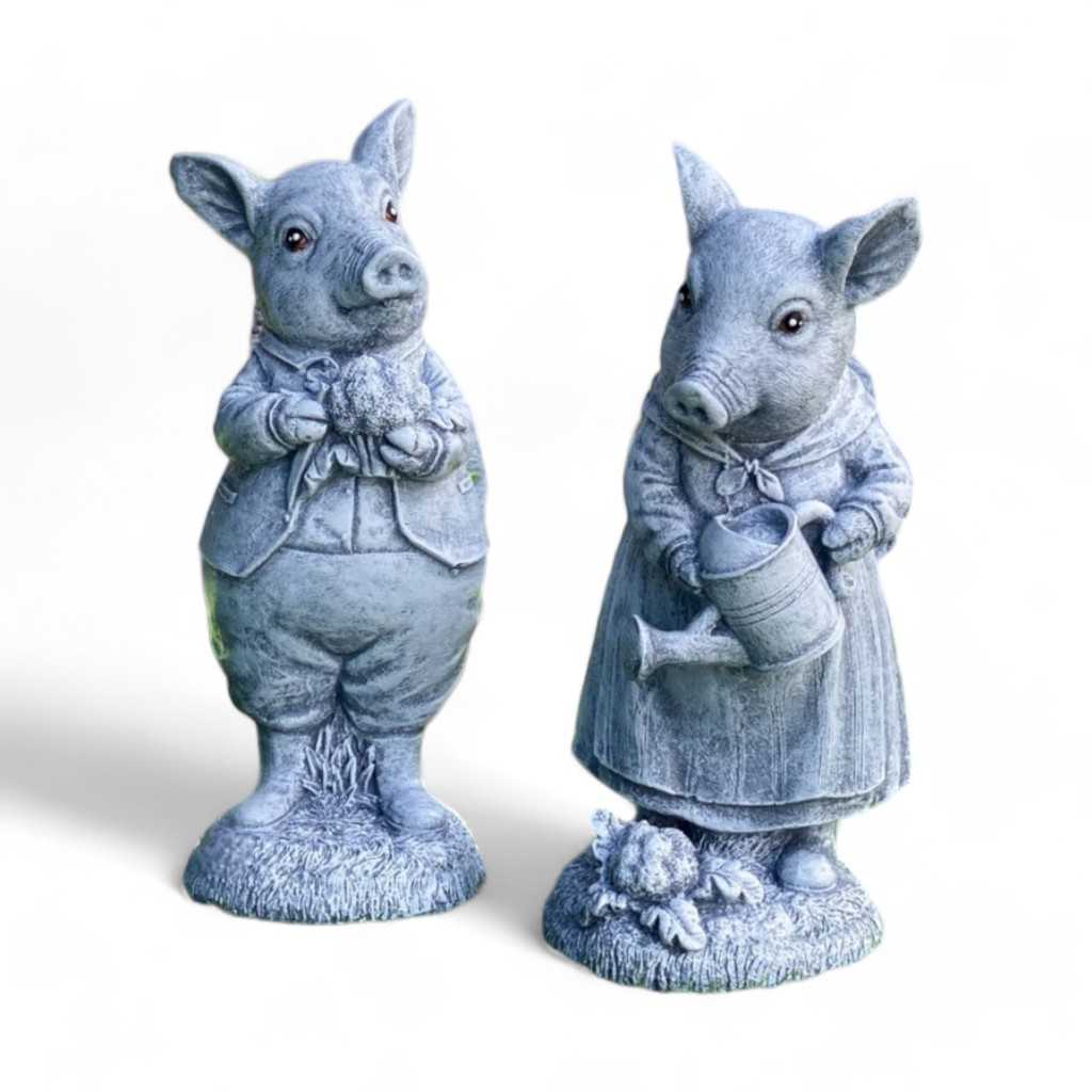 น้องหมูทำสวน size L (รับเป็นคู่) ตุ๊กตาปูนปั้น สำหรับตกแต่งบ้านและสวน