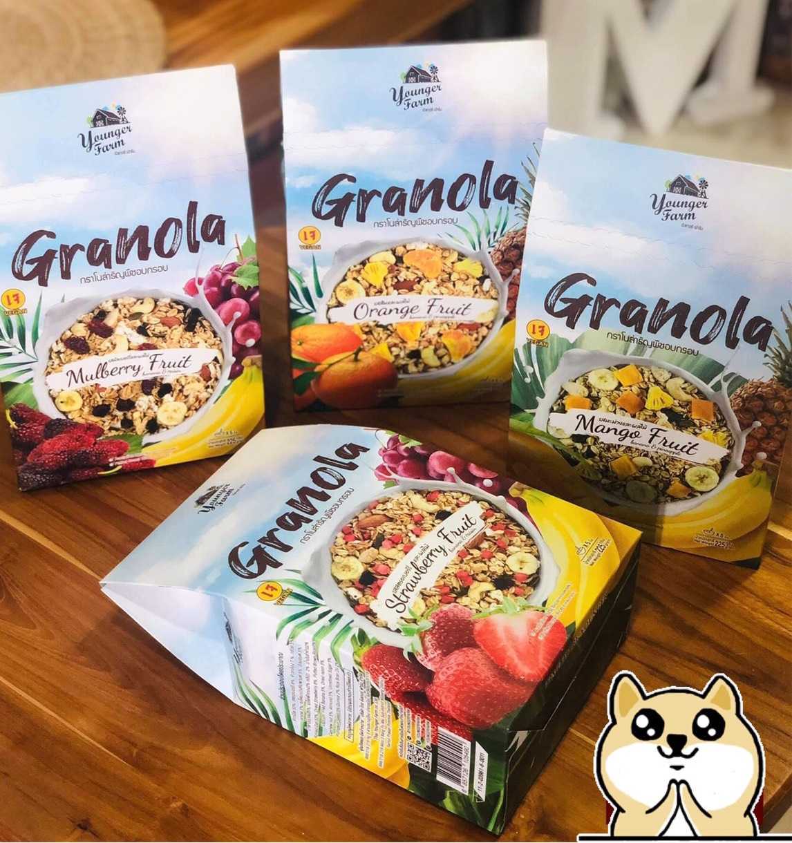 กราโนล่า ธัญพืชอบกรอบ รสผลไม้ ยังเกอร์ ฟาร์ม Younger Farm Granola Fruit 225 g