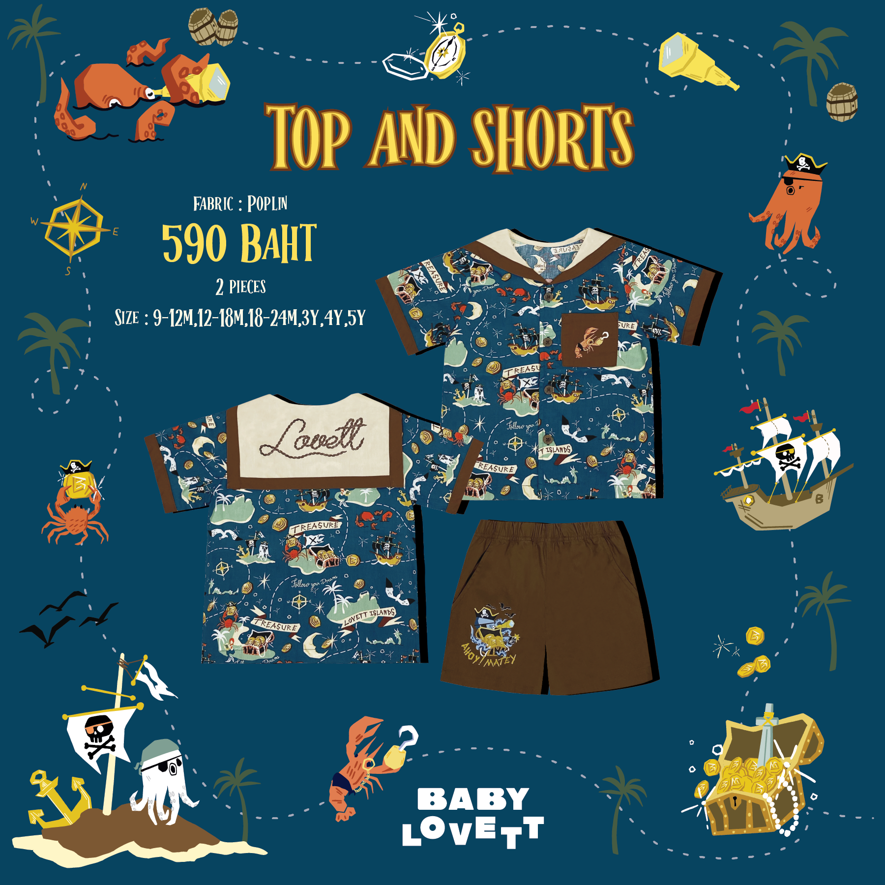 01 ชุดโจรสลัด Pirate Halloween - Top and Shorts