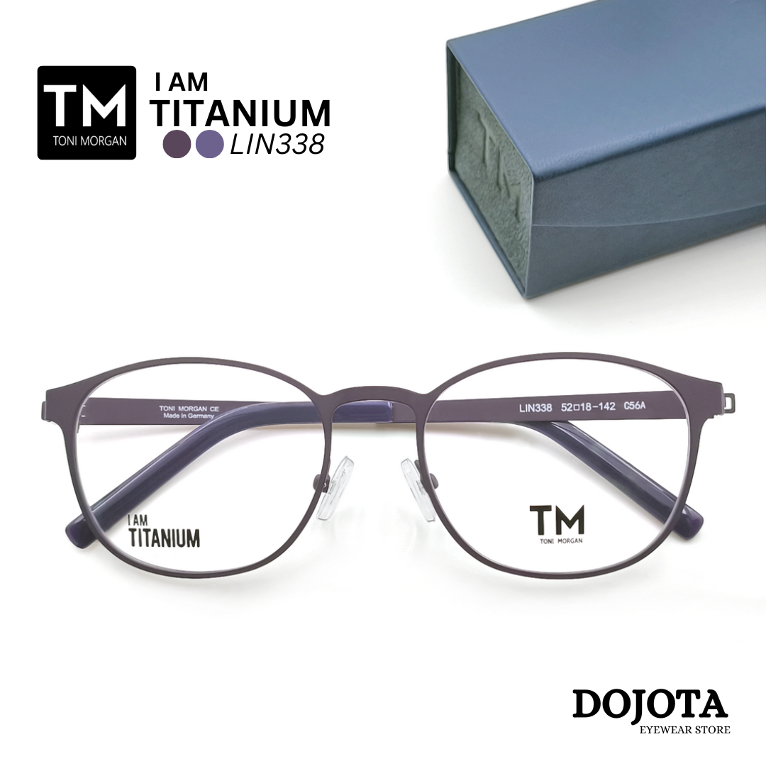 กรอบแว่นสีม่วง ไทเทเนี่ยม Toni Morgan ทรงหยดน้ำ รุ่น LIN338 ม่วง VIOLET MATT น้ำหนักเบา ทนทาน