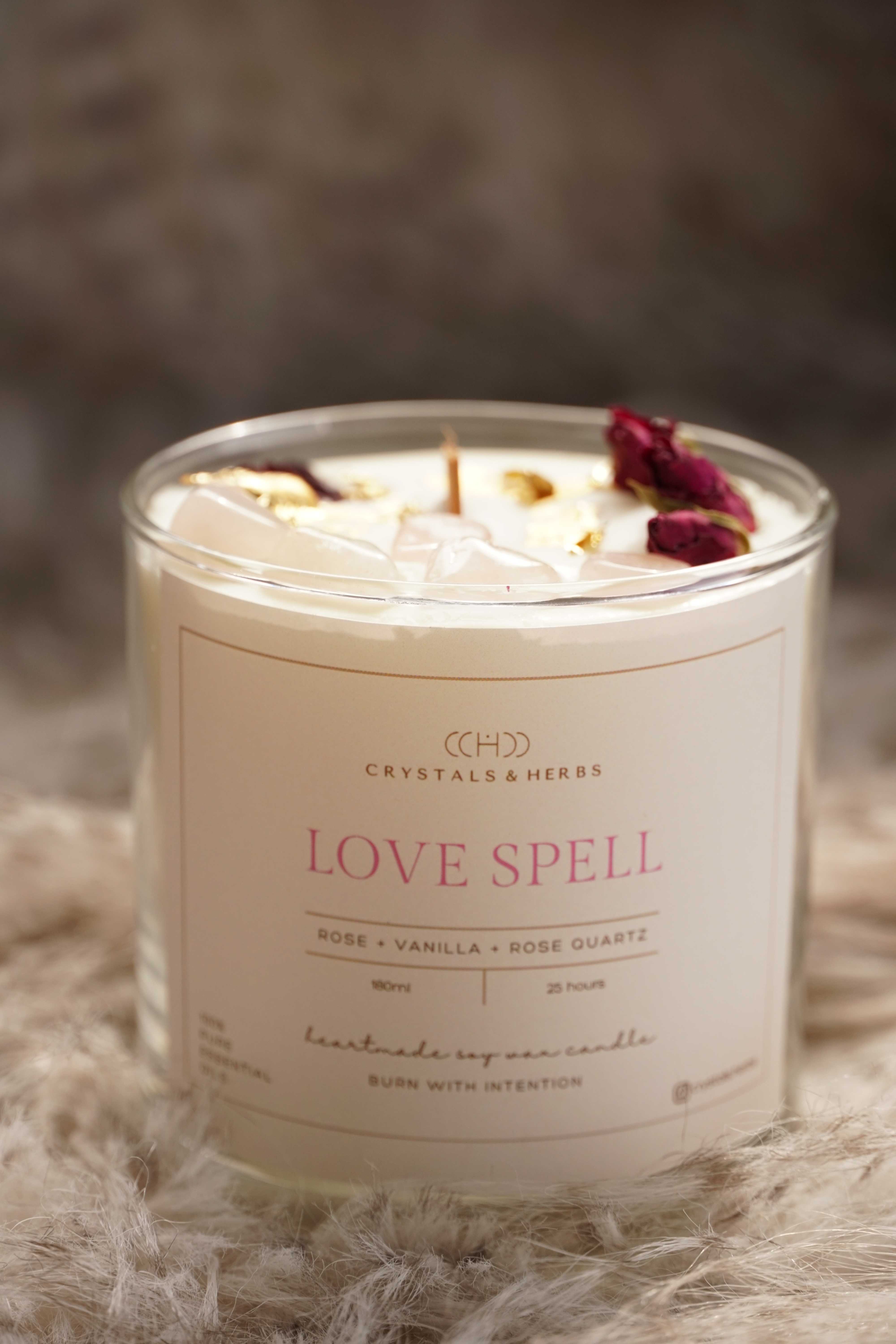 Love Spell Soy Wax Candle 180ml-Crystals.herbs