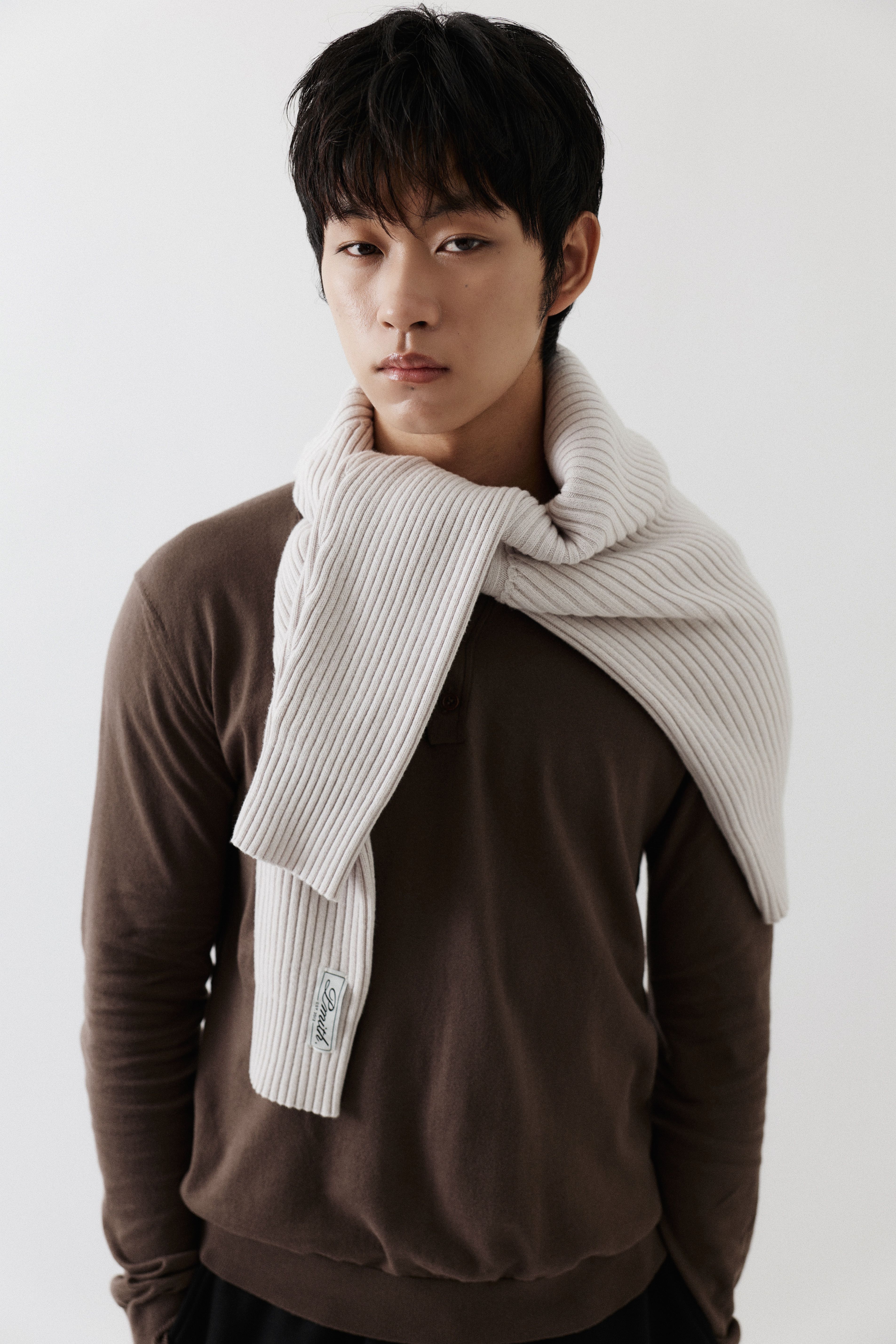 Sander  Knitted Long Sleeve Polo in Brown