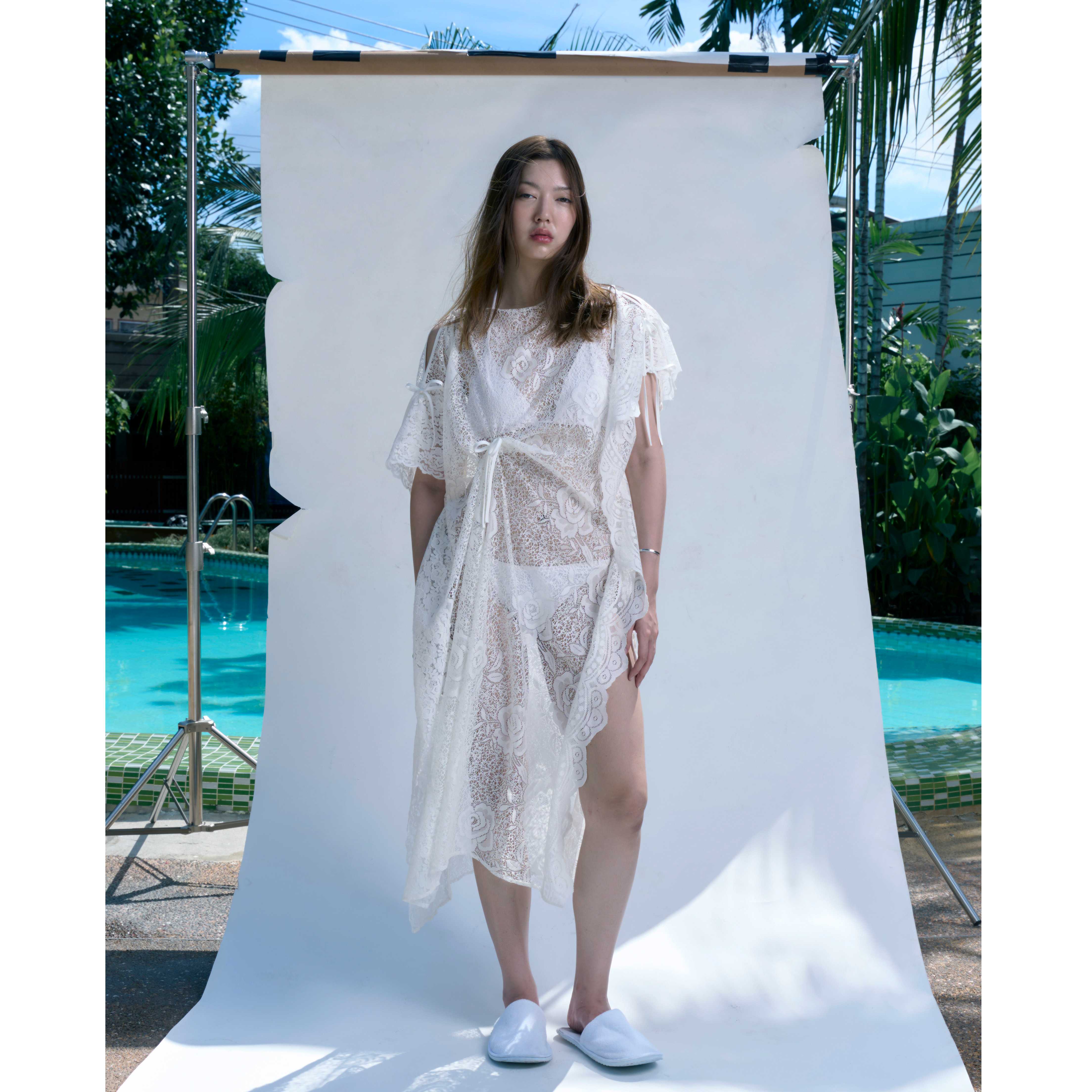 Rotsaniyom BOAT-NECK Lace Beach Cover Up Dress