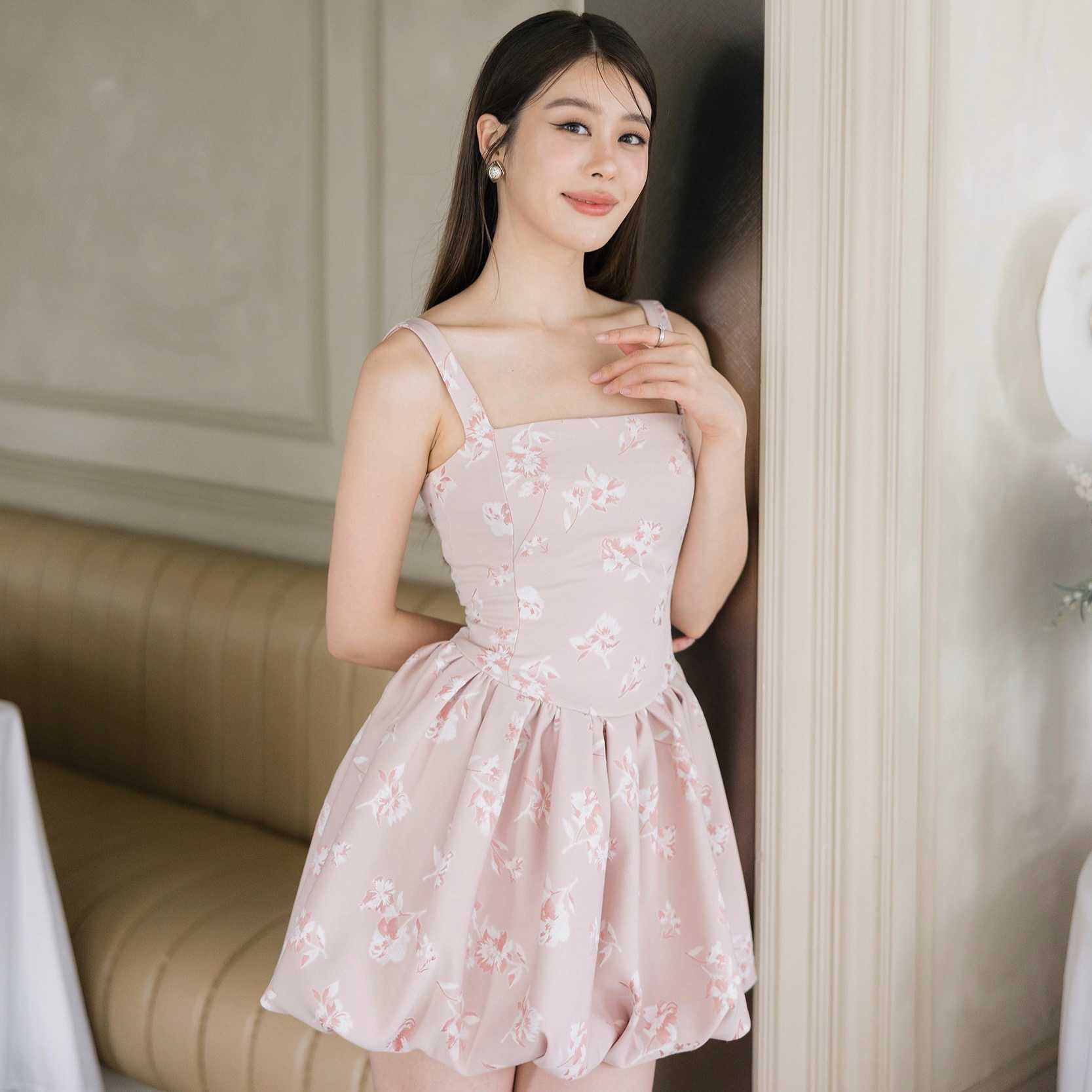 BALLON Mini Dress Color Floral Pink  พร้อมส่ง