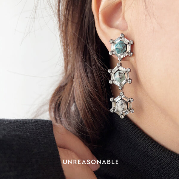 ต่างหู หินธรรมชาติ ลาบลาดอไลต์ Labradorite 3 เฉดสี UA0835-01 Unreasonable Accessories