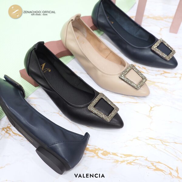 ทรงปกติ: เปลี่ยนไซส์ได้-ไม่รับคืน Zenachoo รุ่น Valencia รองเท้าหนังแกะ ส้นแบน พื้นนิ่มแบบสินค้าล...