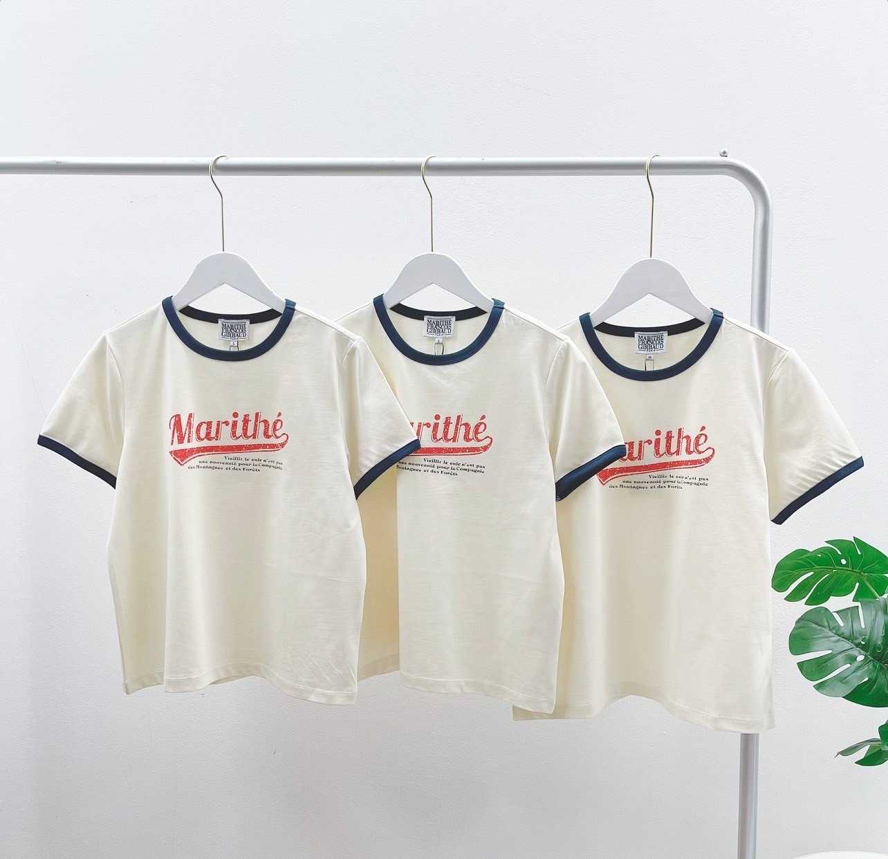 Marithe Vintage Baseball Ringer Tee (Ivory) Women