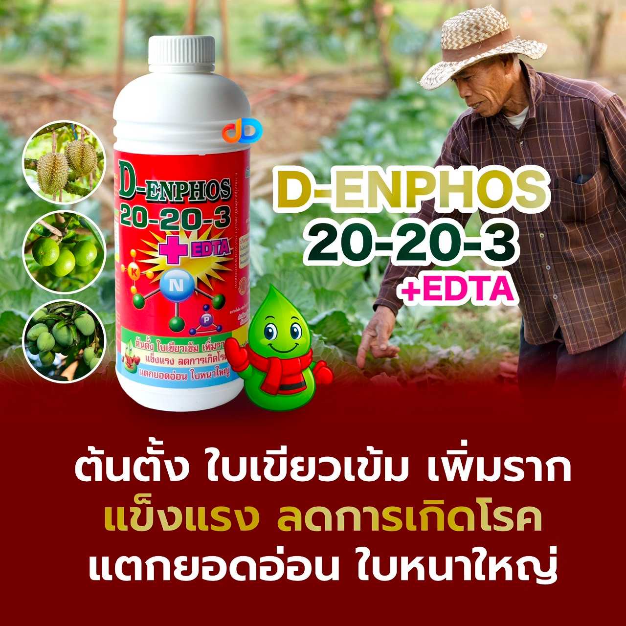 ปุ๋ยน้ำ 20-20-3 + EDTA Mg S ขนาด 1 ลิตร ใบเขียวเข้ม เพิ่มราก