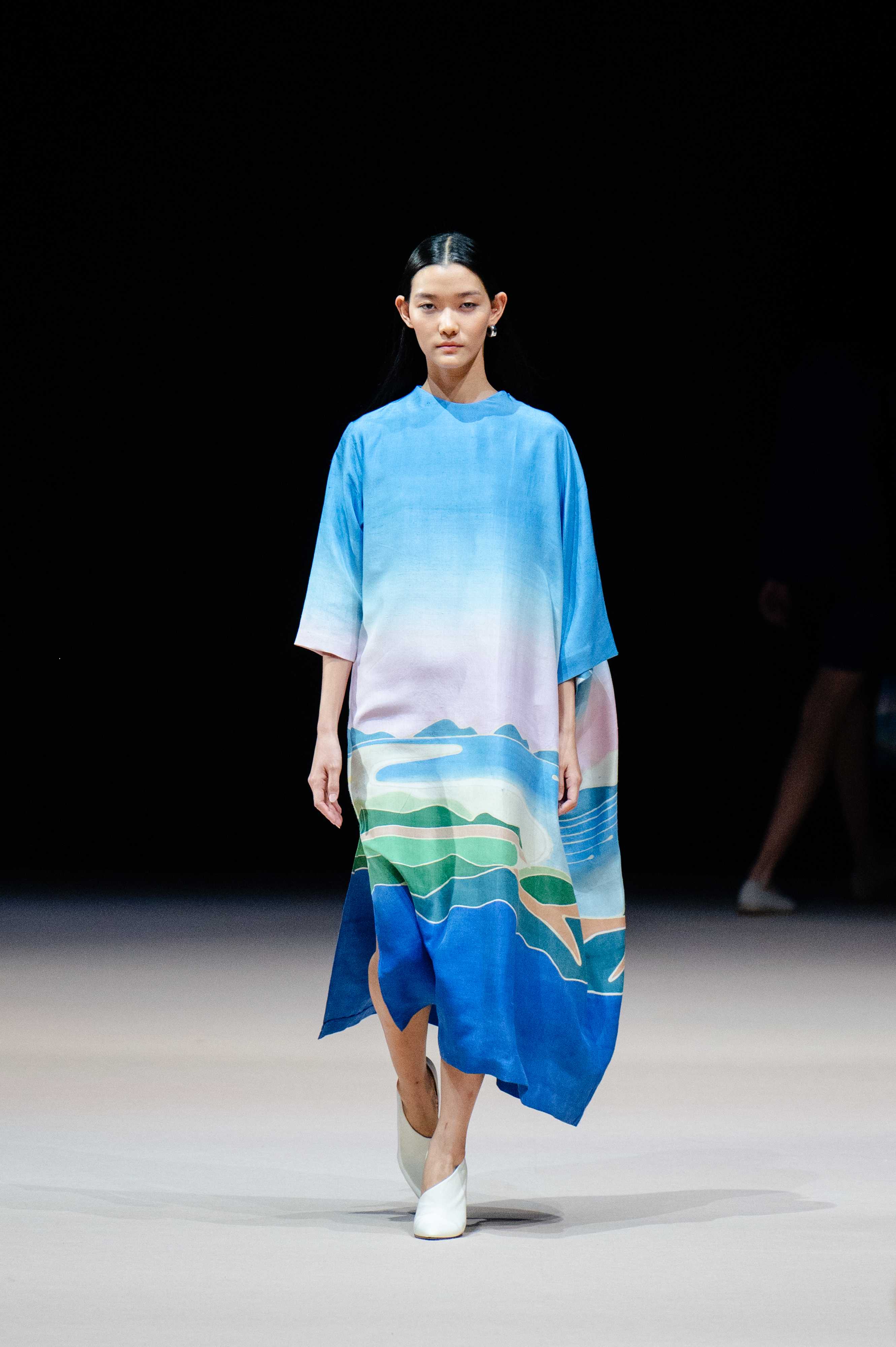 Seascape Asymmetric Silk Dress