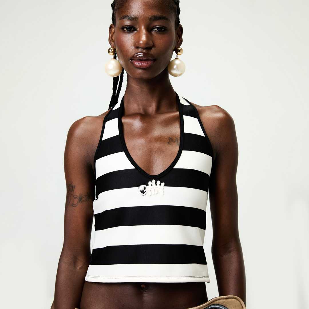 BLACKDOG BKK - SS2531 - Stripe halter top -  เสื้อลายทางคล้องคอมีซิบข้าง