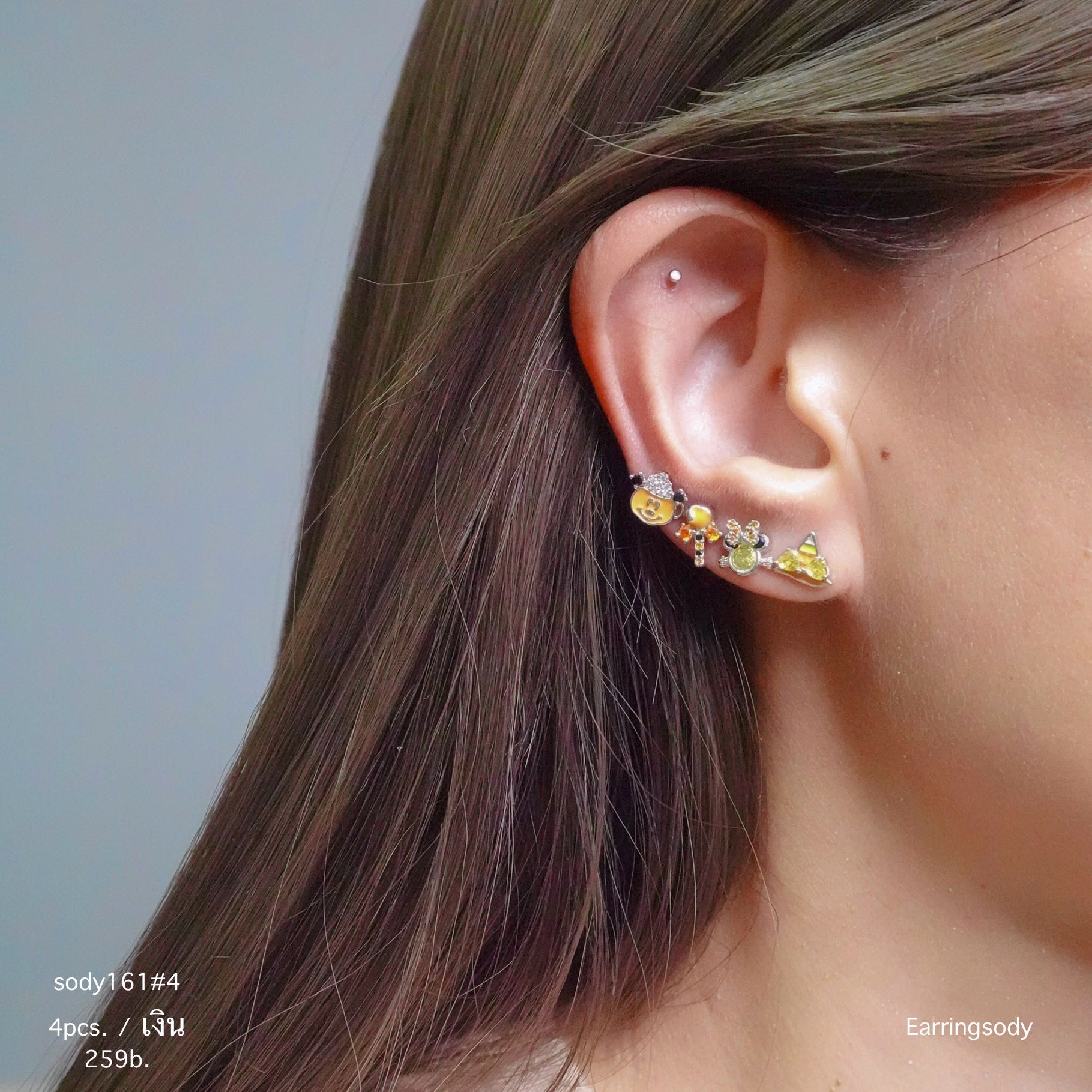 sody161#4 Halloween collection🎃👻💀ต่างหูแป้นเสียบเงินแท้s925 เซต 4ชิ้น มี2สี สีเงิน และสีทอง