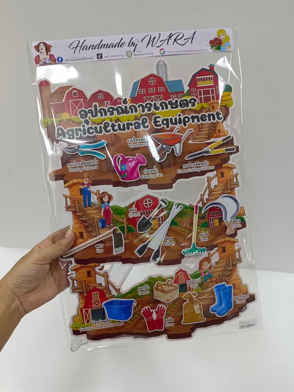 งานสื่อ ติดแปะ อุปกรณ์การเกษตร + ขาตั้งใส คำศัพท์ไทย-อังกฤษ