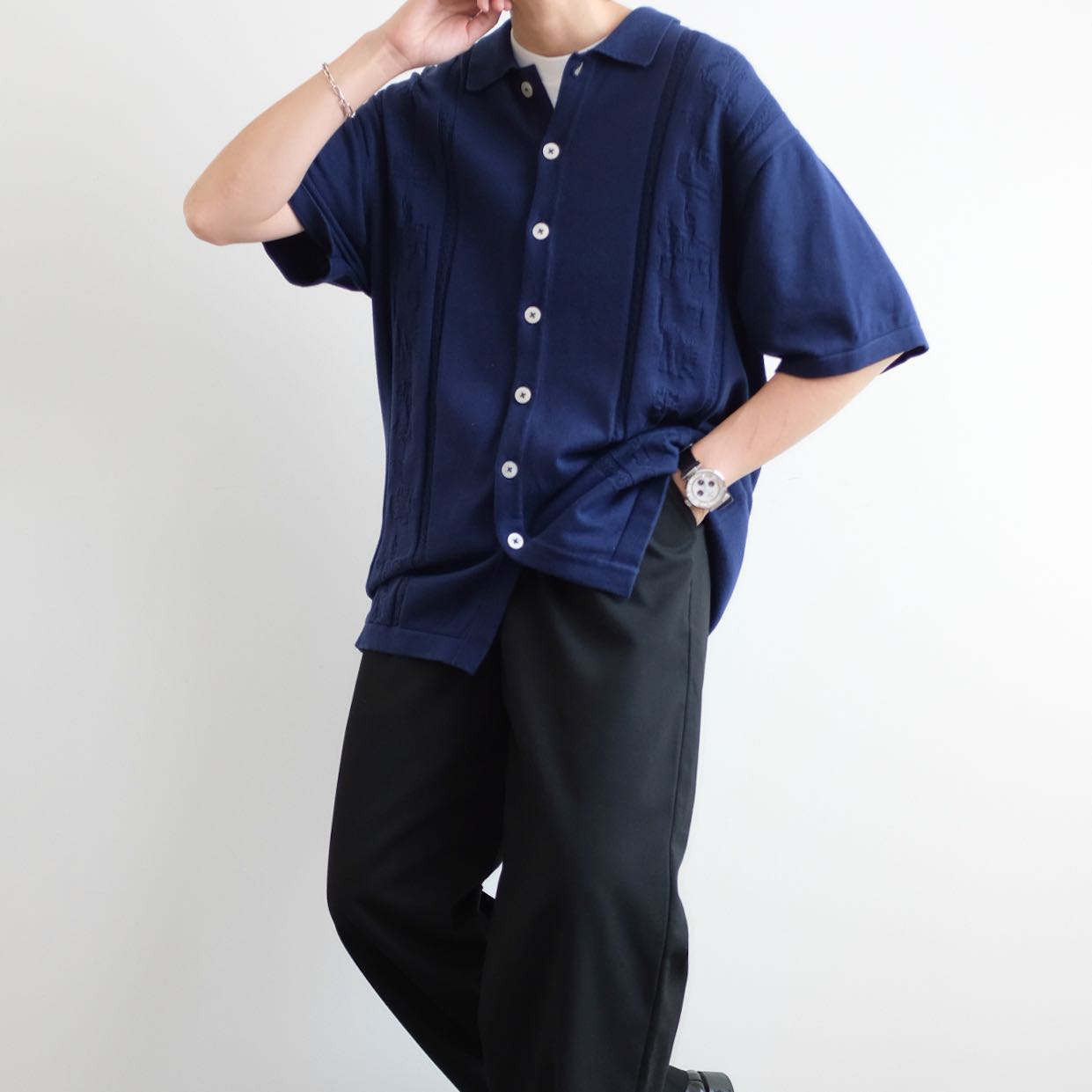 PASS-PORT •  Rib Knits Cotton Oversized Designed Polo Cardigan