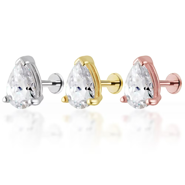 PiercingRoomByJay Single Teardrop CZ Flat Back เงินแท้ (ราคาต่อชิ้น)
