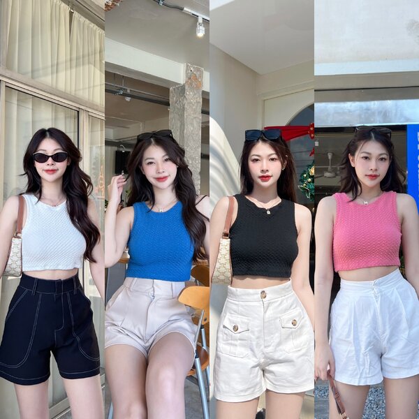 🦋Bake Top🦋 เสื้อครอปแขนกุด งานผ้าขนแกะเนื้อดี ผ้ายืดนุ่ม