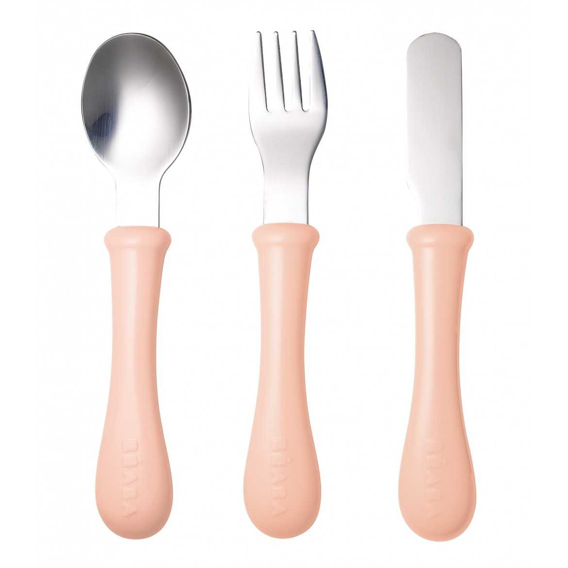 BEABA ช้อนส้อมมีด Stainless steel training cutlery Knife / Fork / Spoon - NUDE