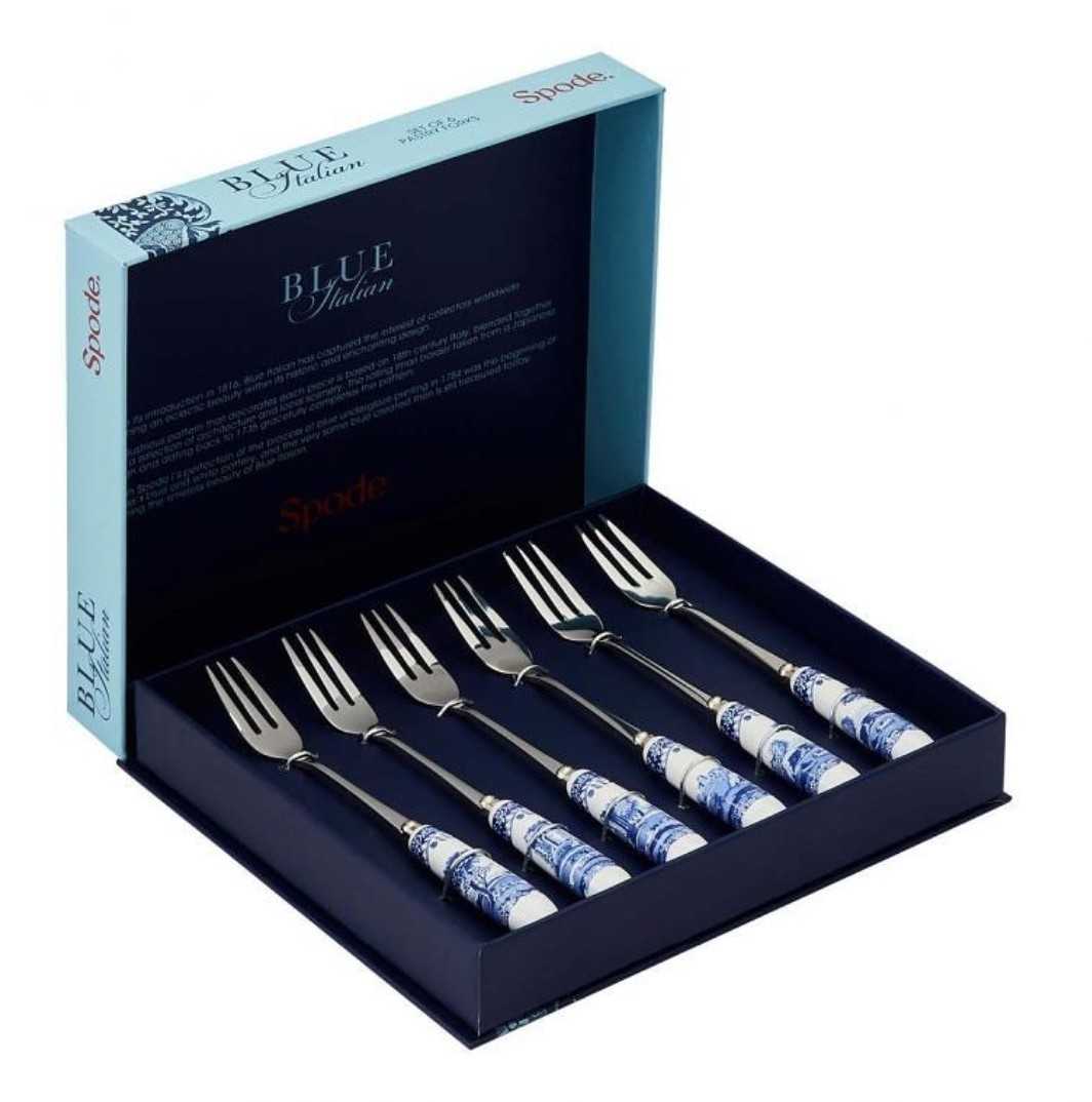 (Pre-order)SPODE BLUE ITTALIAN FOLK BOX SET OF 6 // เซตส้อมขนม 1 กล่องมี 6 คัน