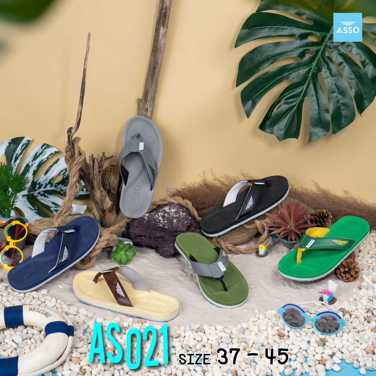รองเท้าแตะ แบบหูคีบ พื้นยางพารา  ASSO รุ่น AS021