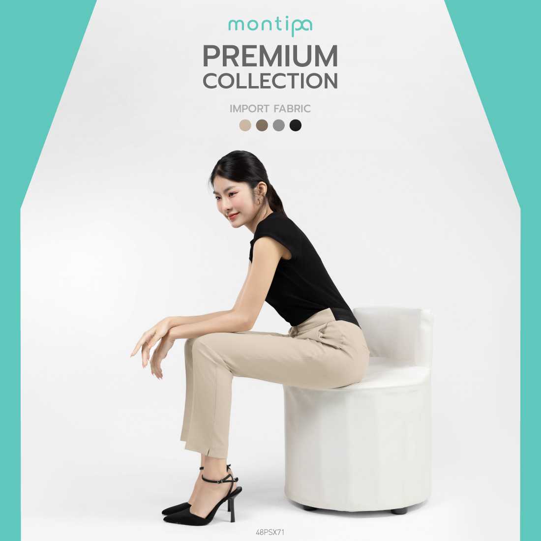 Montipa กางเกงทรงสอบ ซิปหน้า ดีเทลขอบเอวยางยืด ผ้าพรีเมี่ยม Comfort 49PSX71