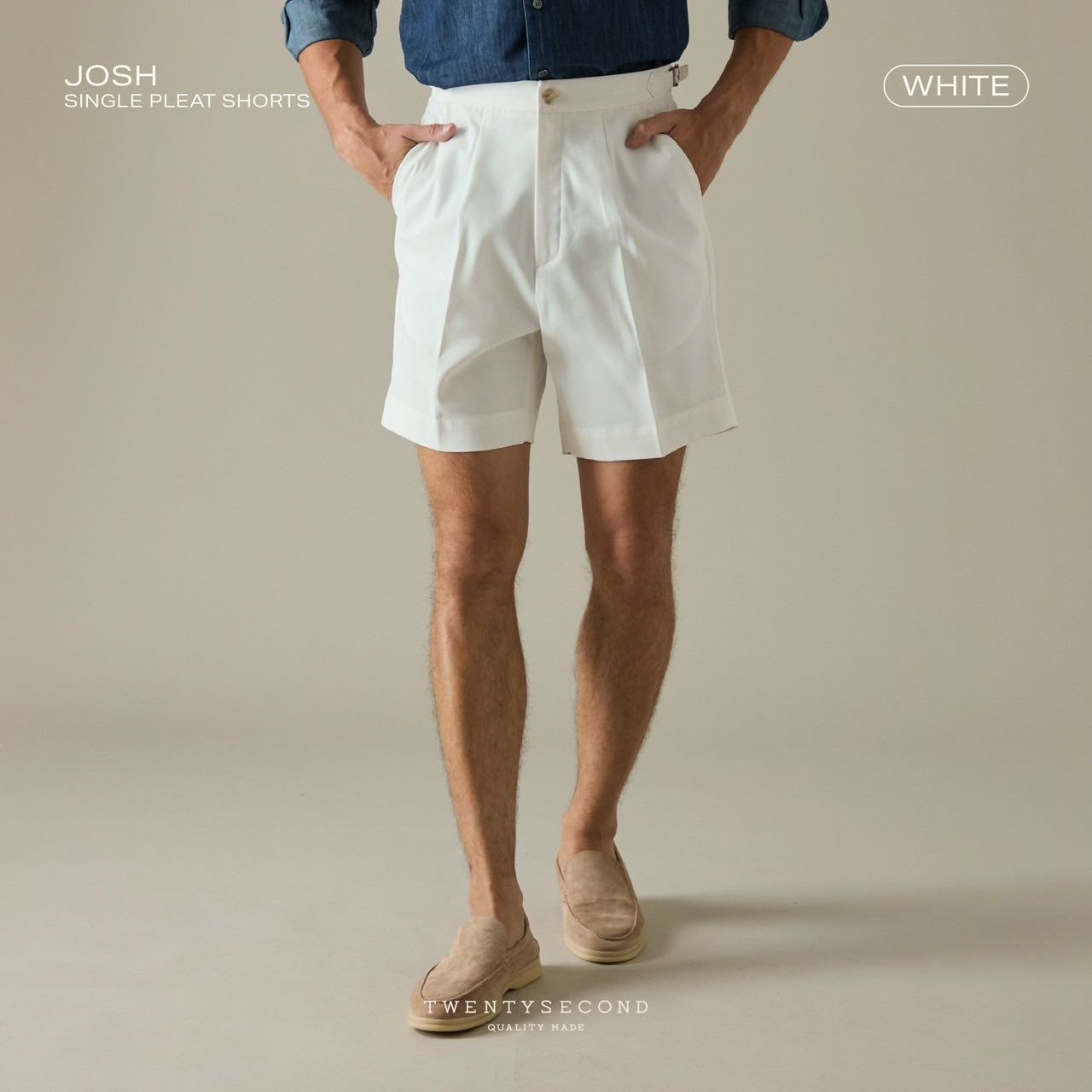 JOSH SINGLE PLEAT SHORTS - WHITE 