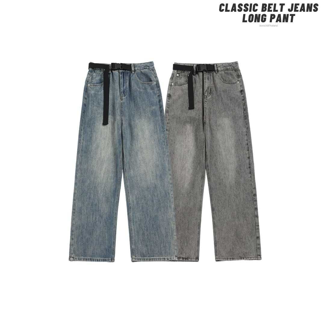 Jeera168 | Classic belt Jeans Long Pant (พรีออเดอร์)