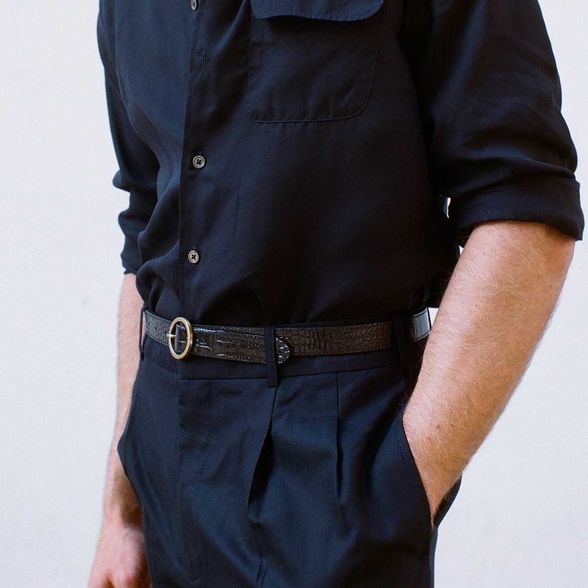 NORMALE Round Slim Belt - Black croc
