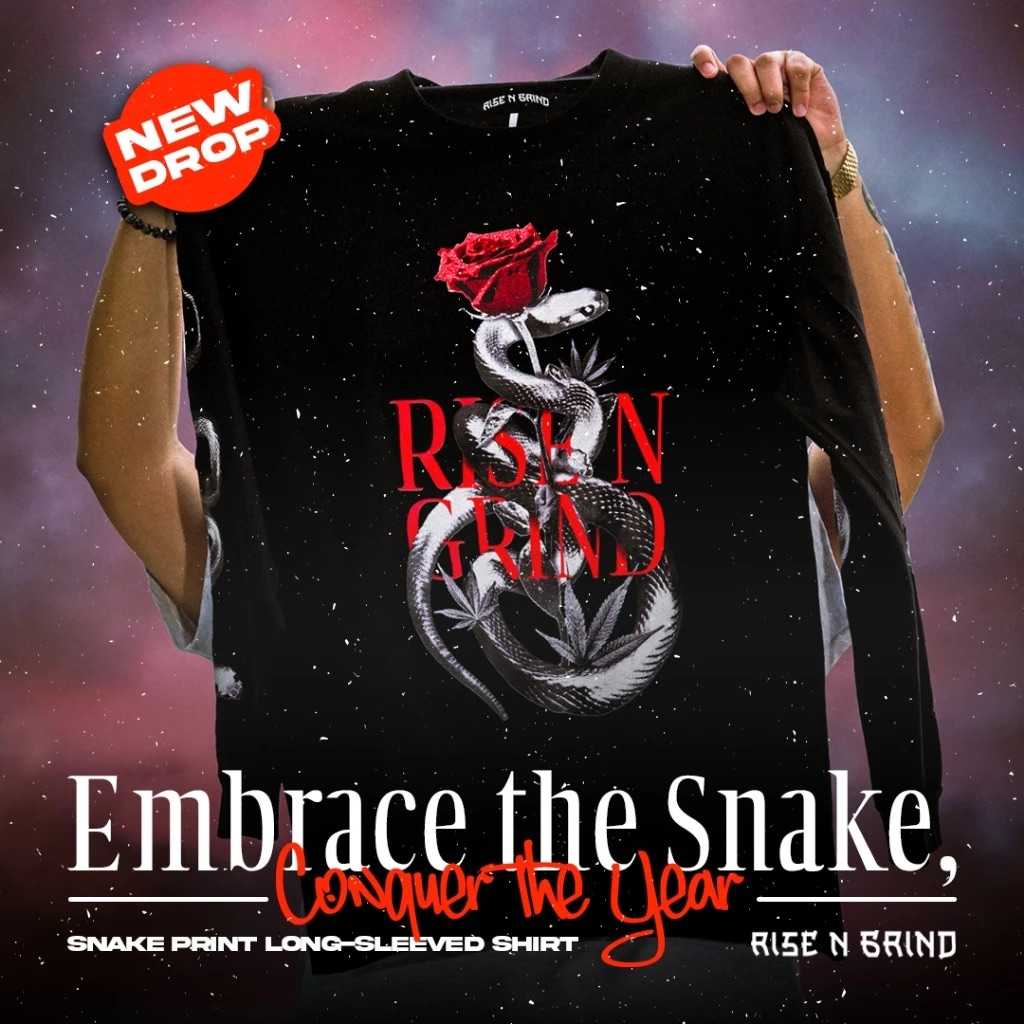 Rise and Grind Snake Print Black Long-Sleeved Shirt
